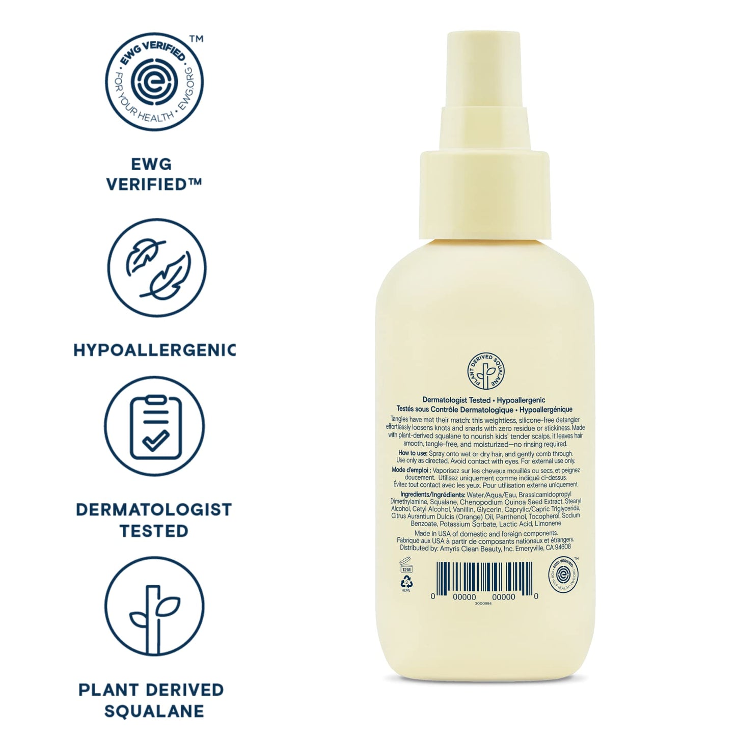 Pipette Leave-In Hair Detangler Spray for Kids – Silicone-Free, Plant-Derived Squalane, Nourishing & Softening, Orange + Vanilla Scent, 4.4 fl oz