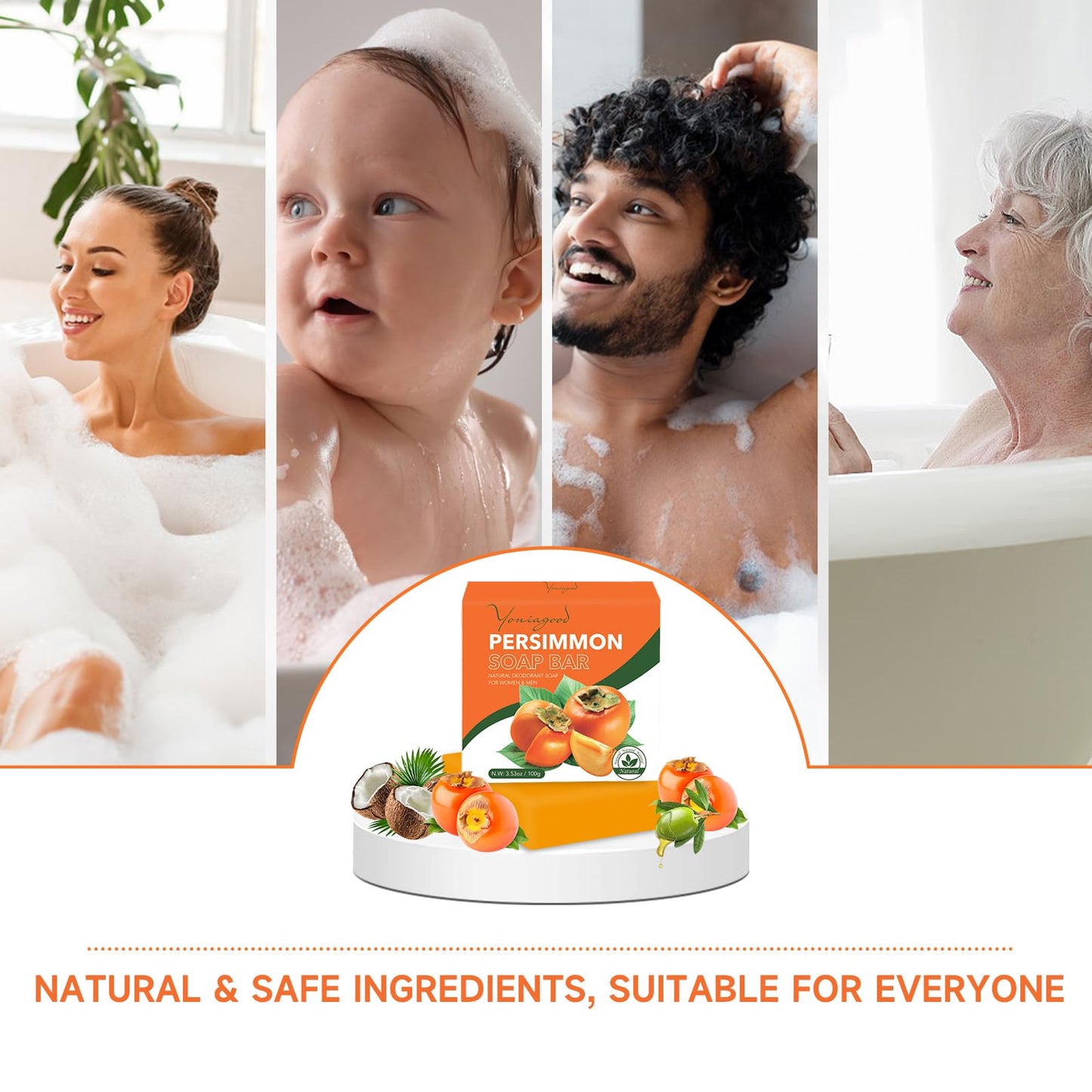 Yoniagood 3-Pack Persimmon Soap Bars β Natural Deodorant Body Soap for Odor Control, Removes Strong Smell, Organic for Men & Women