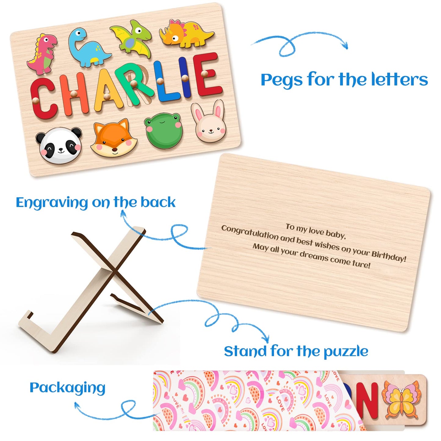 Personalized Name Puzzle for Kids – Custom Baby Toy, 1st Birthday & Christmas Gift for Boys & Girls, Nursery Learning Toy