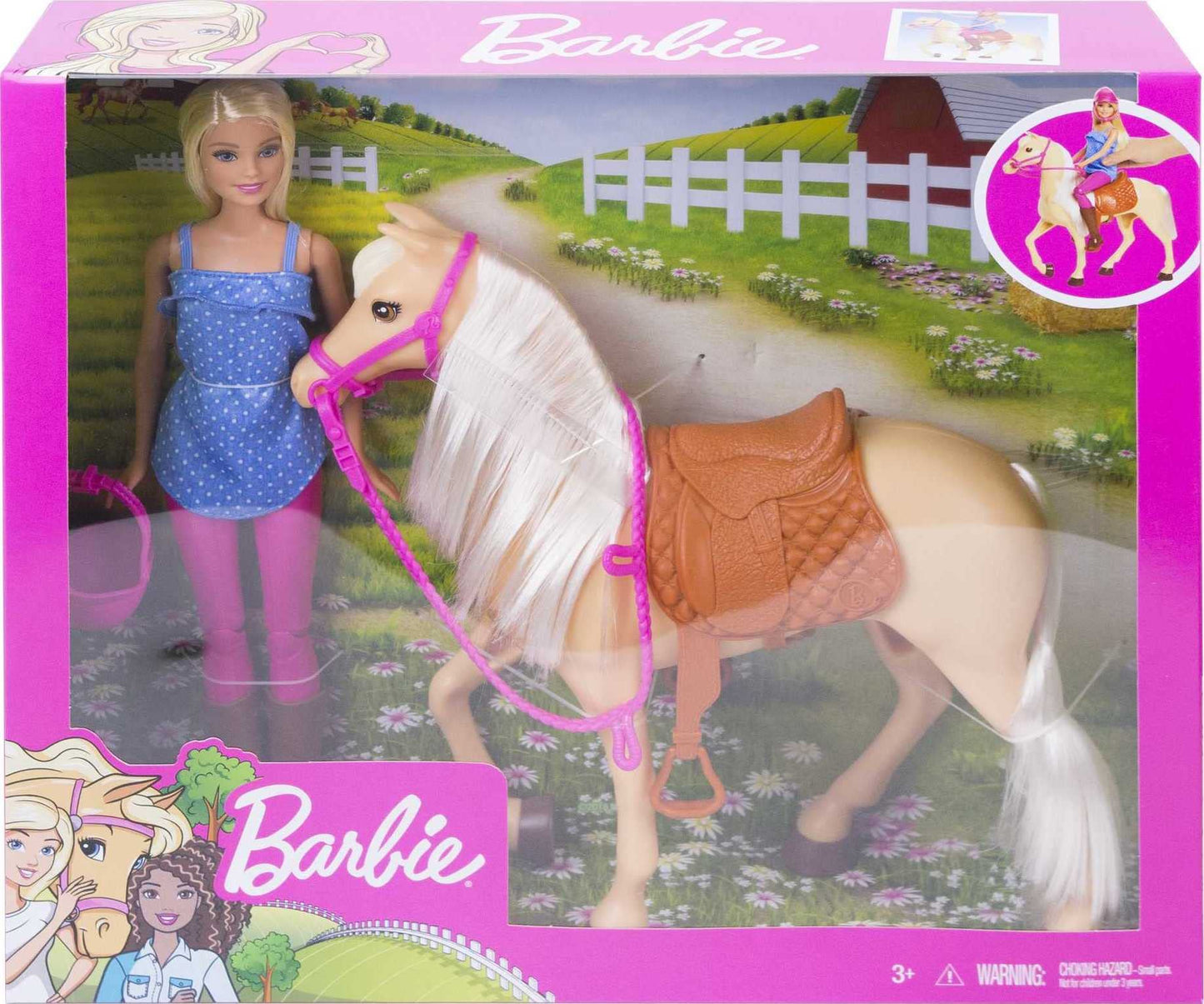 Barbie Playet with Blonde Fashion Doll in Riding Outfit & Light Brown Horse with Saddle, Bridle & Reins (Amazon Exclusive)