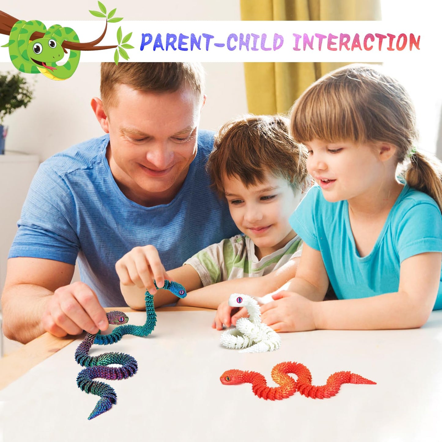 uyrzwek 4 Pcs 12in 3D Printed Flexible Snake Toys, Realistic Animal Figures for Kids, Fidget Toy Set, Home Decor & Halloween Gifts