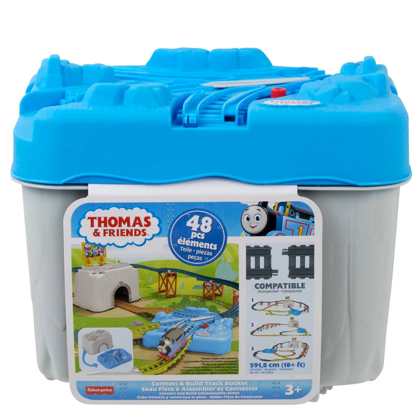 Thomas & Friends Toy Train Tracks Set, Connect & Build Bucket, 34-Piece Expansion Pack for Diecast & Motorized Trains, Kids Ages 3+ Years