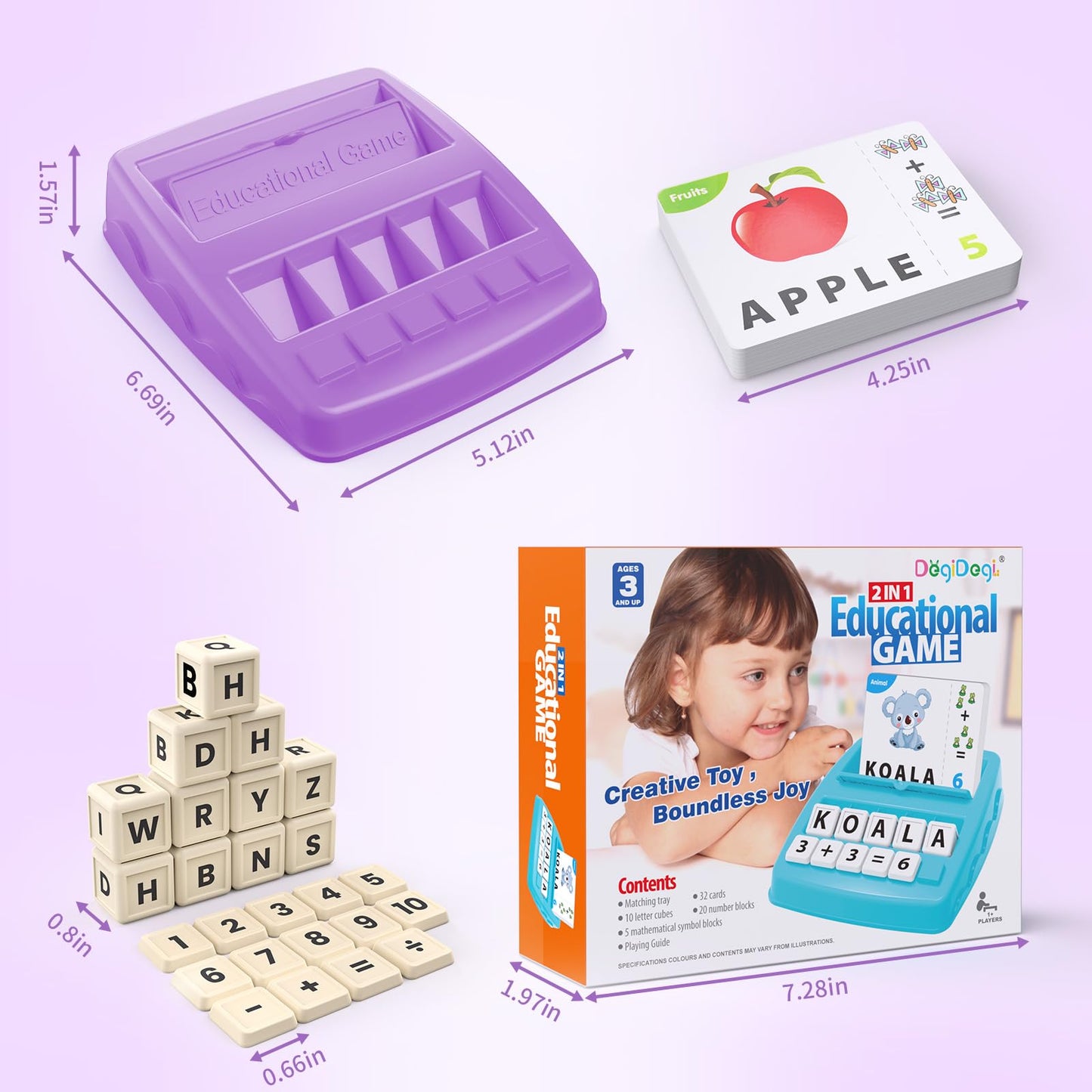 Matching Letter Games for Kids 4-8 – Educational Toy for Spelling, Reading, Math & Word Recognition, Preschool & Kindergarten Gift, Purple