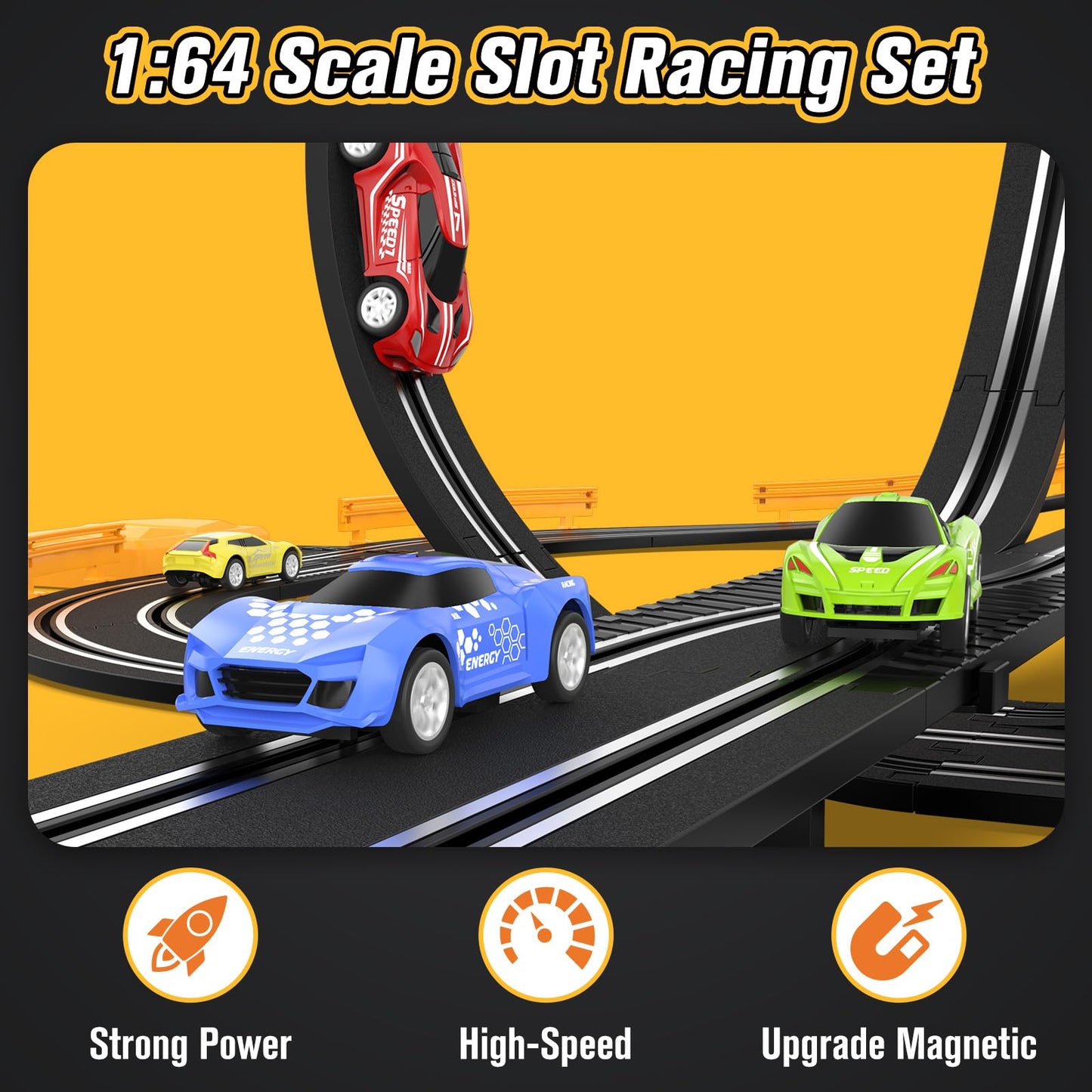High-Speed Slot Car Race Track Set for Kids – 4 Cars, Dual Controllers, Battery/Electric Circular Overpass Track, Toys & Gifts for Boys & Girls