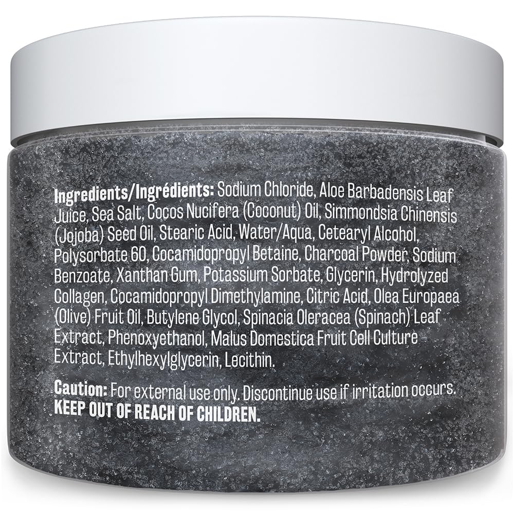 M3 Naturals Charcoal Exfoliating Salt Scrub with Collagen & Stem Cells – Detox, Tone & Smooth Face, Body, Armpits & Feet