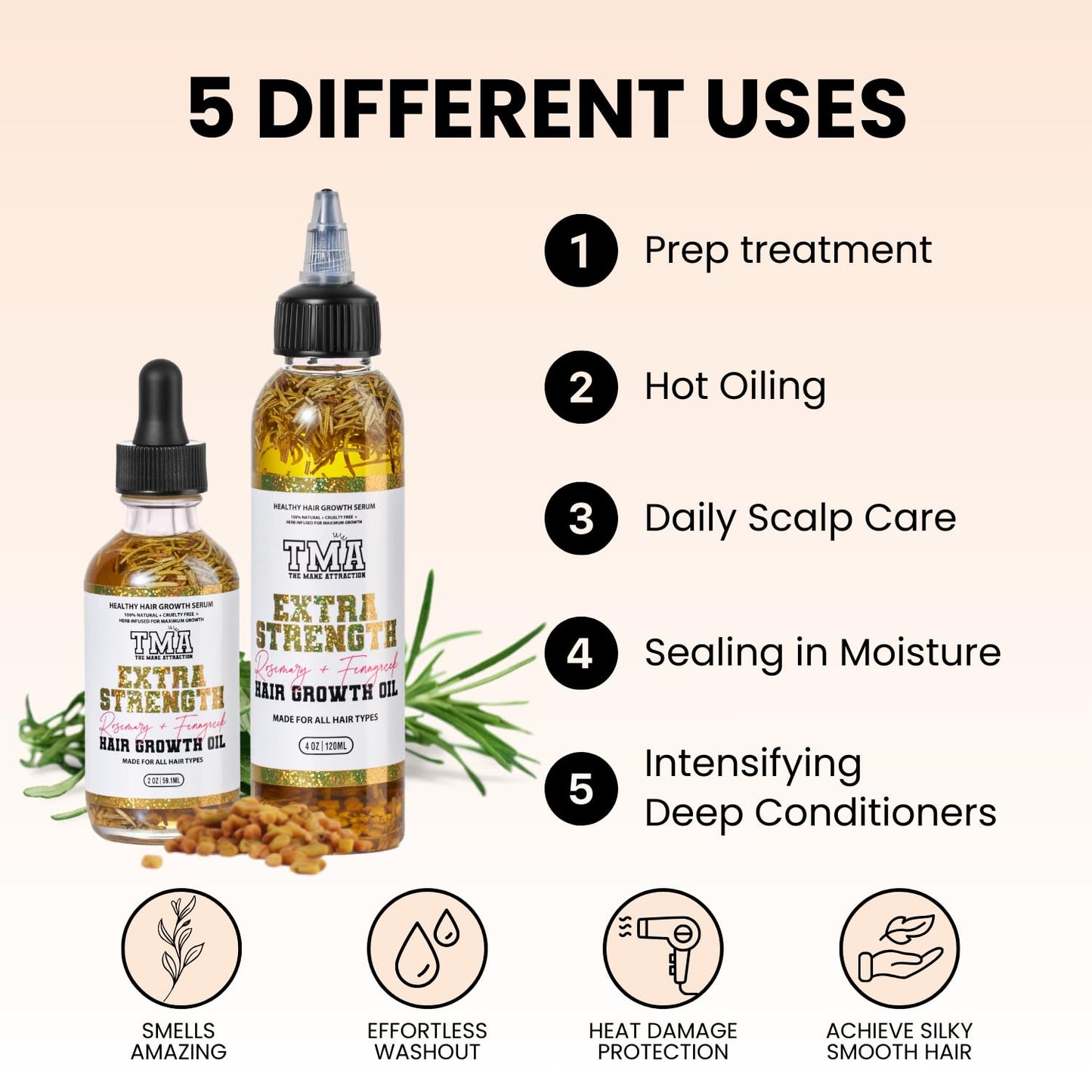 The Mane Attraction Extra Strength Rosemary + Fenugreek Herbal Hair Growth Oil | Infused With Castor Oil for ALL Hair Types