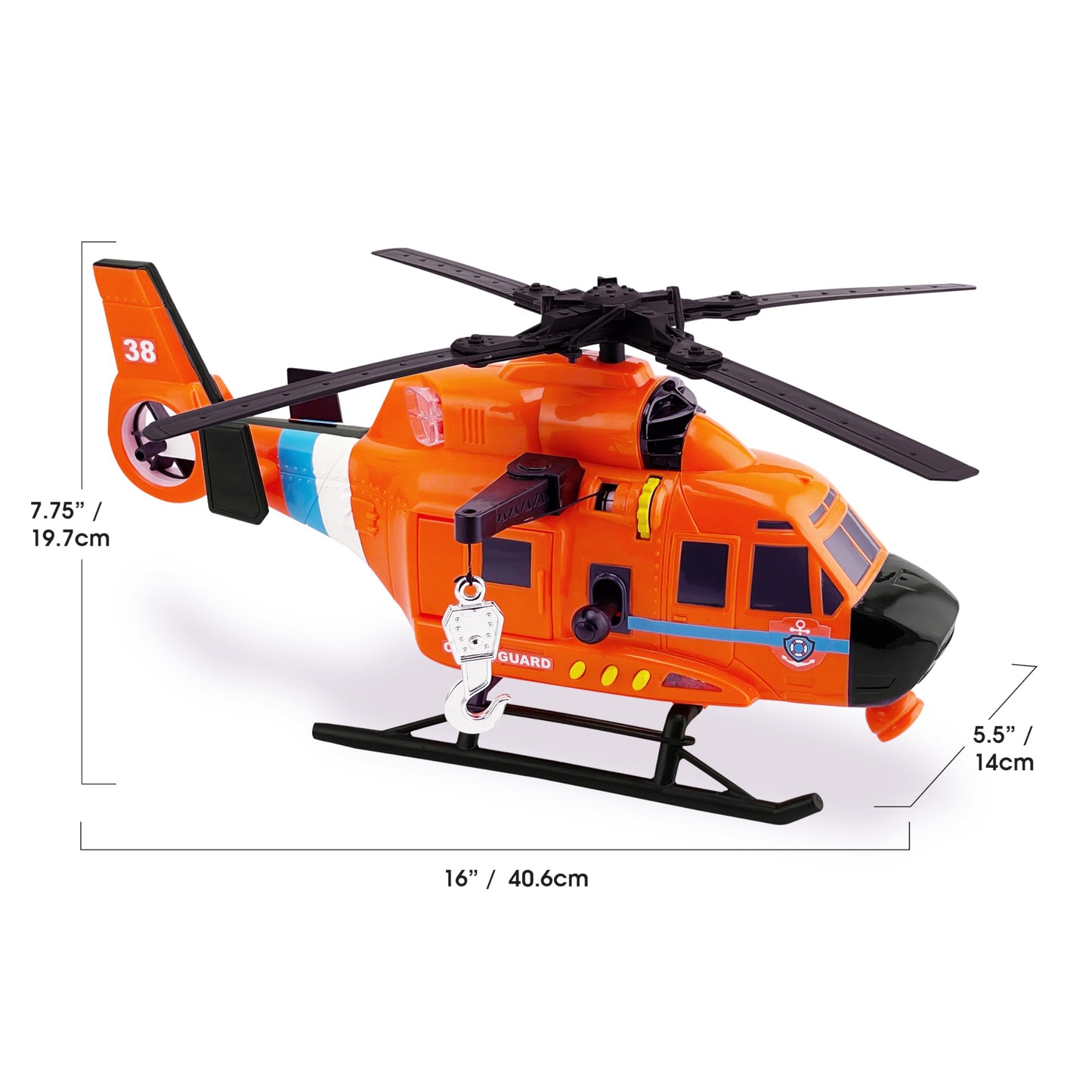 Mighty Fleet Motorized Rescue Helicopter Toy with Spinning Propellers, Working Searchlight & Winch, Lights & Sounds, Ages 3+