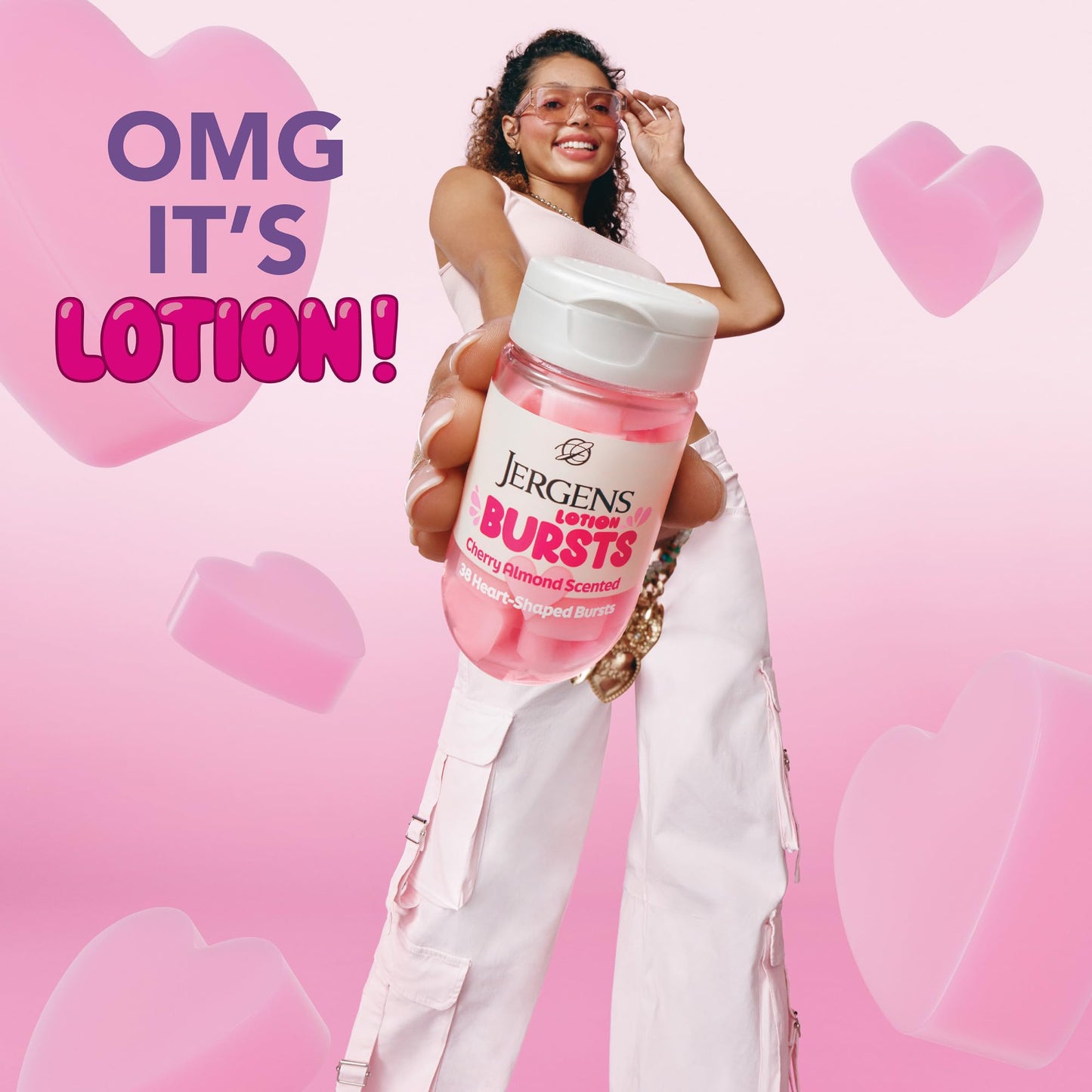 Jergens Cherry Almond Lotion Bursts, Squishy Heart-Shaped Moisturizer Bursts, Lotion Gifts for Teens, 38 Ct