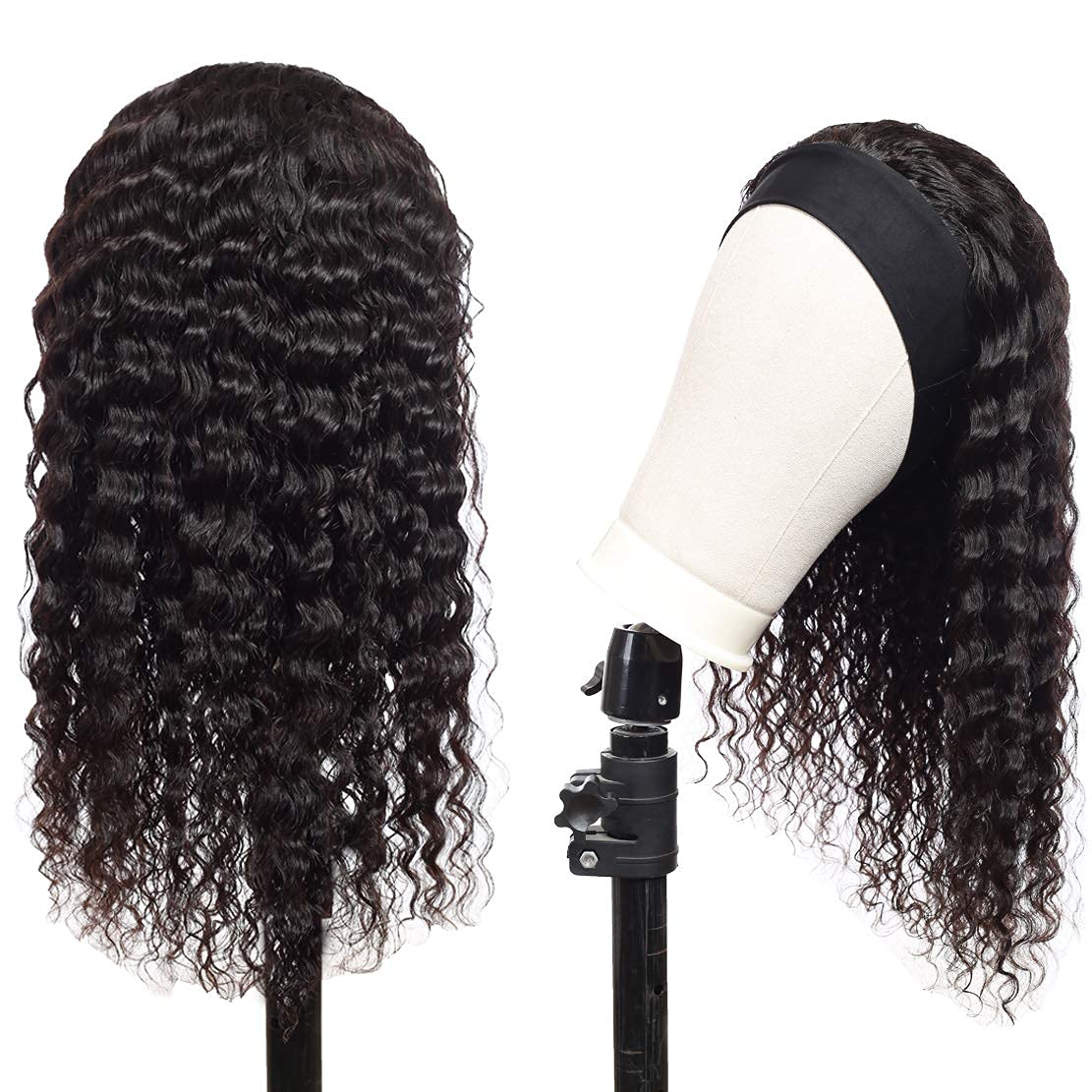 Celiarita Deep Wave Headband Wig 18 Inch – 100% Human Hair, Glueless & None Lace Front, Machine Made Curly Half Wig for Black Women, Natural Color