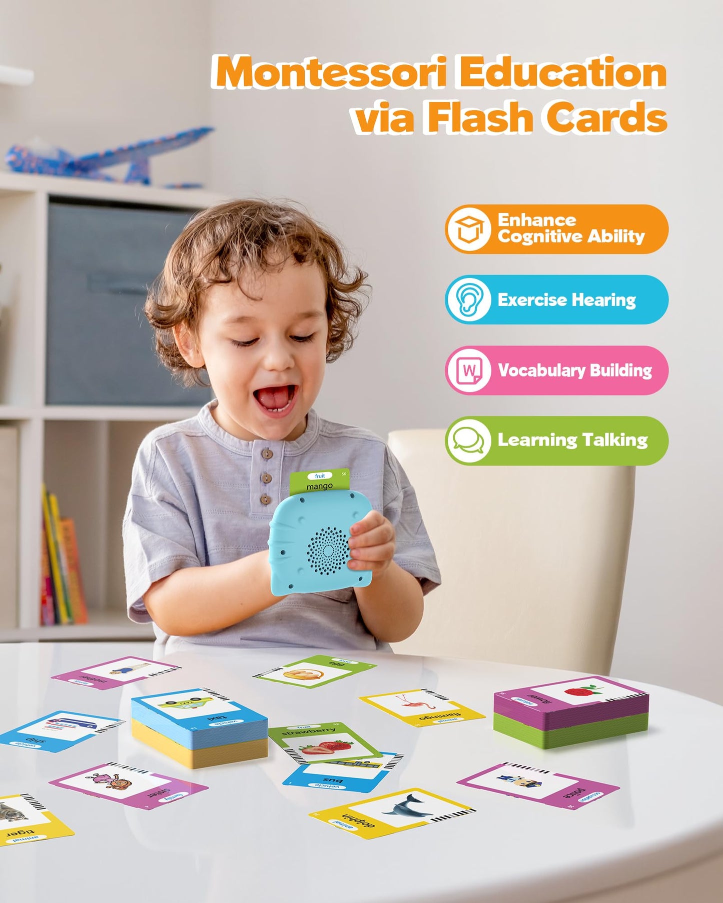 Airbition Talking Flash Cards for Toddlers Ages 1-4 – Montessori Language Learning, 224 Words, Speech Therapy & Sensory Educational Toy