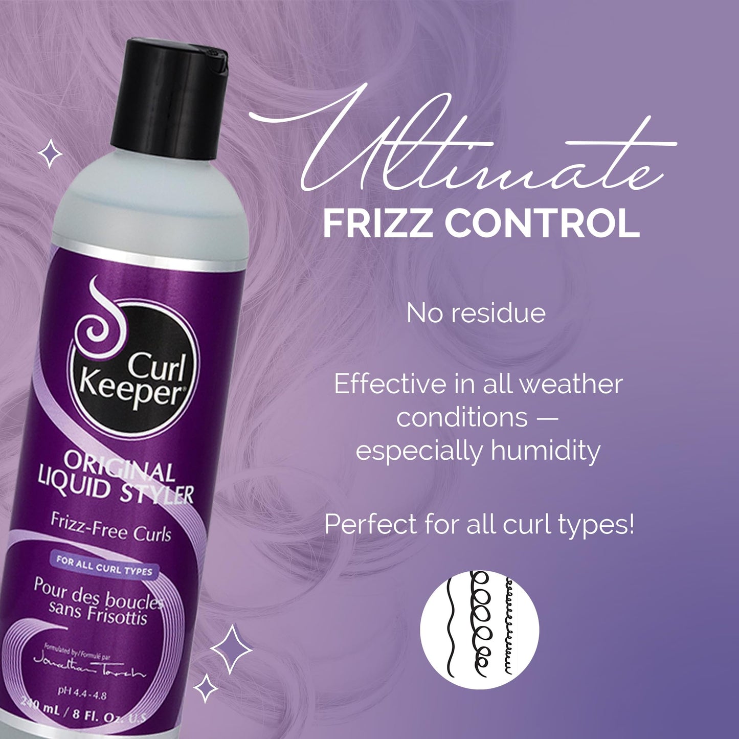 Curl Keeper Original Curl Defining Styler (8 Oz) | Anti-Frizz Lightweight Liquid Gel for All Weather | Defines Wavy & Curly Hair | Cream Alternative
