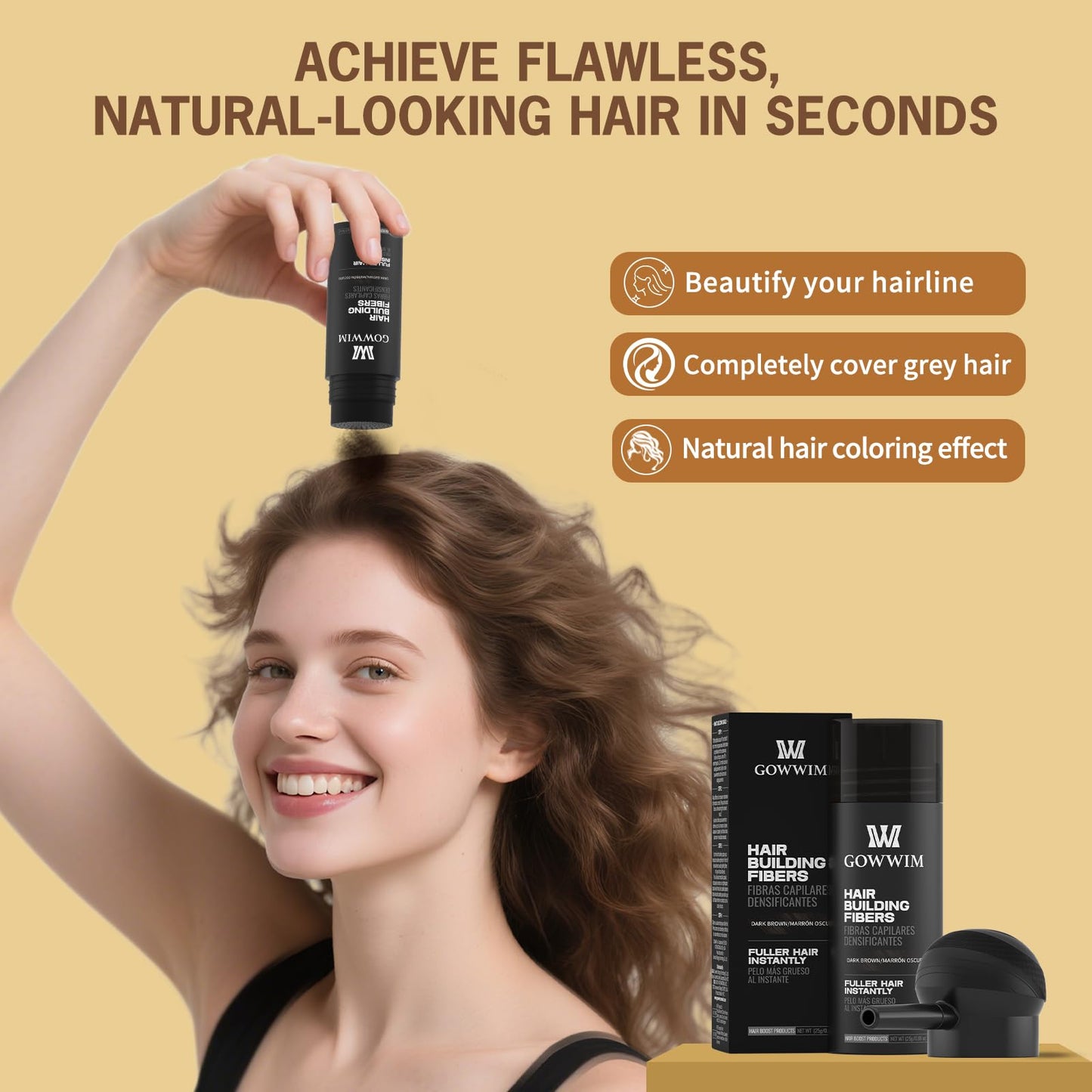 gowwim Hair Thickening Fibers 2-in-1 Kit Keratin Building Fibers, Spray Applicator & Hold Spray - Instantly Volumize Sparse Areas (Black)