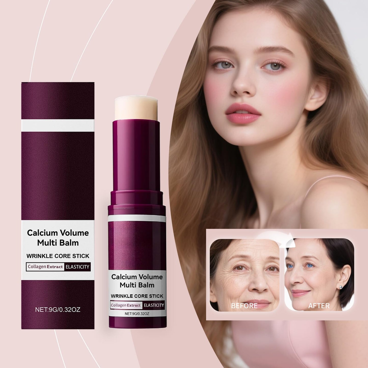 Calcium Volume Multi Balm 9g – Collagen Moisturizing Stick for Face, Eyes & Neck, Hydrating & Firming, Vitamin D & Elastin, 2PC