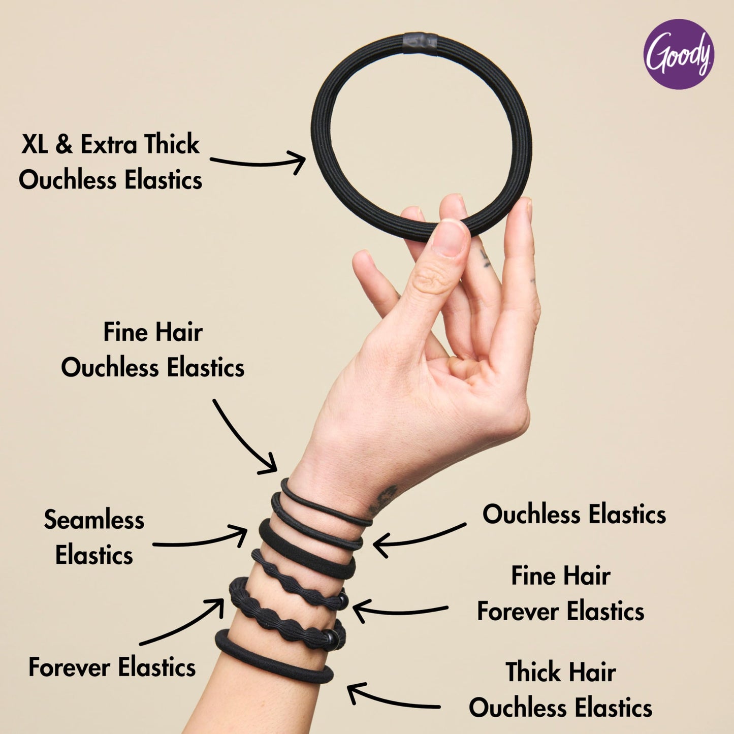 Goody Ouchless Hair Elastics, 50 Ct – No Pull, No Breakage, Tangle-Free Ponytail Holders for Fine Hair, Long-Lasting Neutral Bands for Women & Men