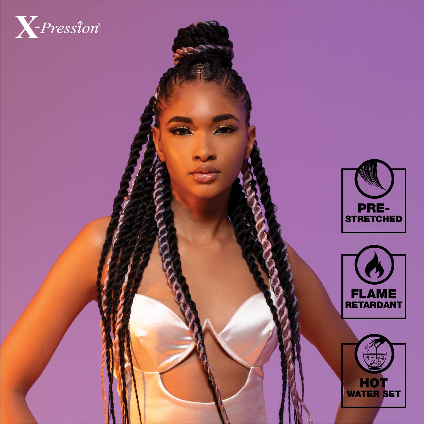 Sensationnel X-Pression 3X Pre-Stretched Braiding Hair 58" – Kanekalon Flame Retardant Synthetic Braid for Box Braids & Twists, 1B Off Black (1 Pack)