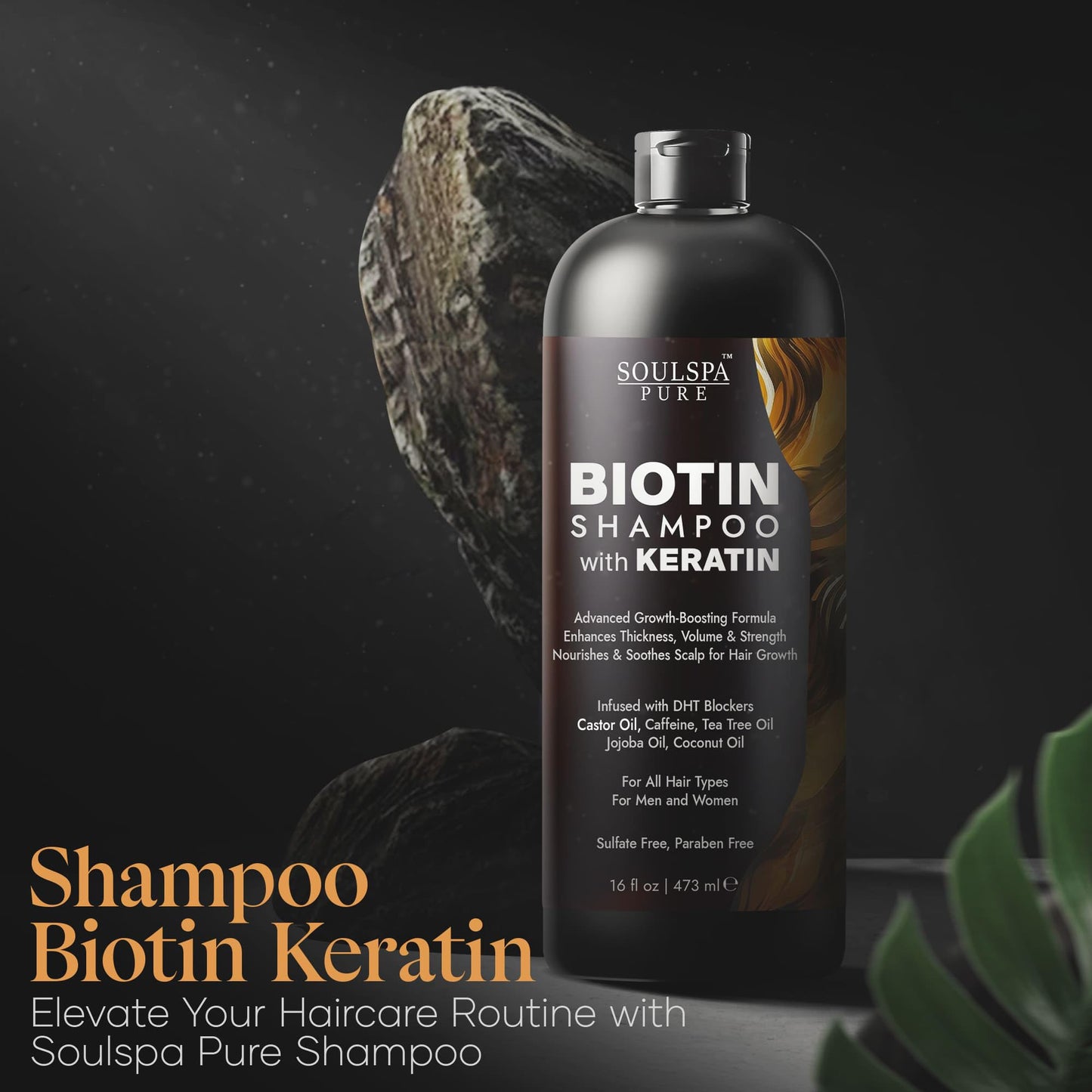 SOULSPA PURE Biotin & Keratin Shampoo โ Anti-Thinning Hair Growth & Repair Formula with Tea Tree Oil & DHT Blockers โ For Strong, Healthy Hair โ 16 fl oz