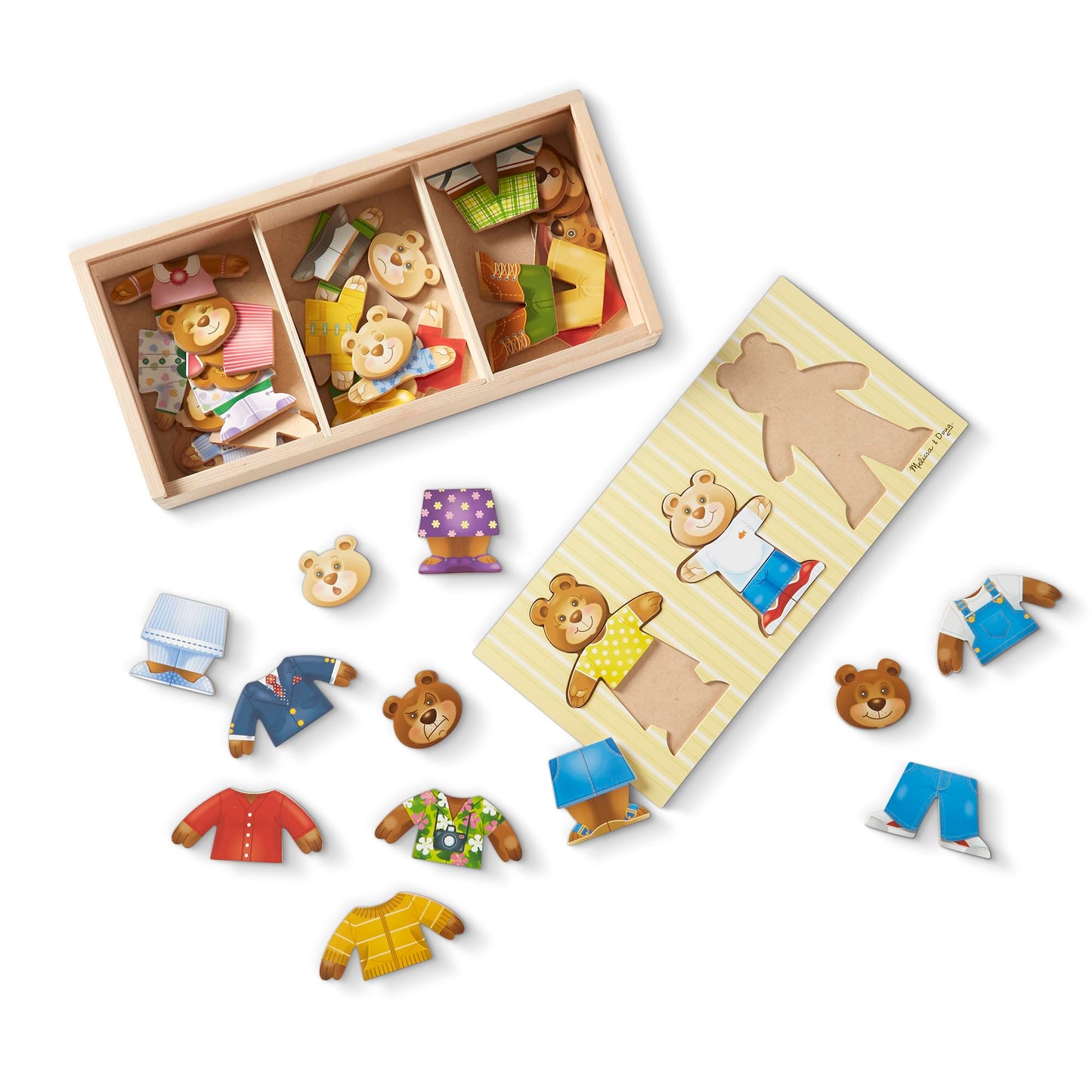 Melissa & Doug Wooden Bear Family Dress-Up Puzzle – 45-Piece Mix & Match Outfit Toy with Storage Case, Educational Sorting & Matching for Toddlers 3+