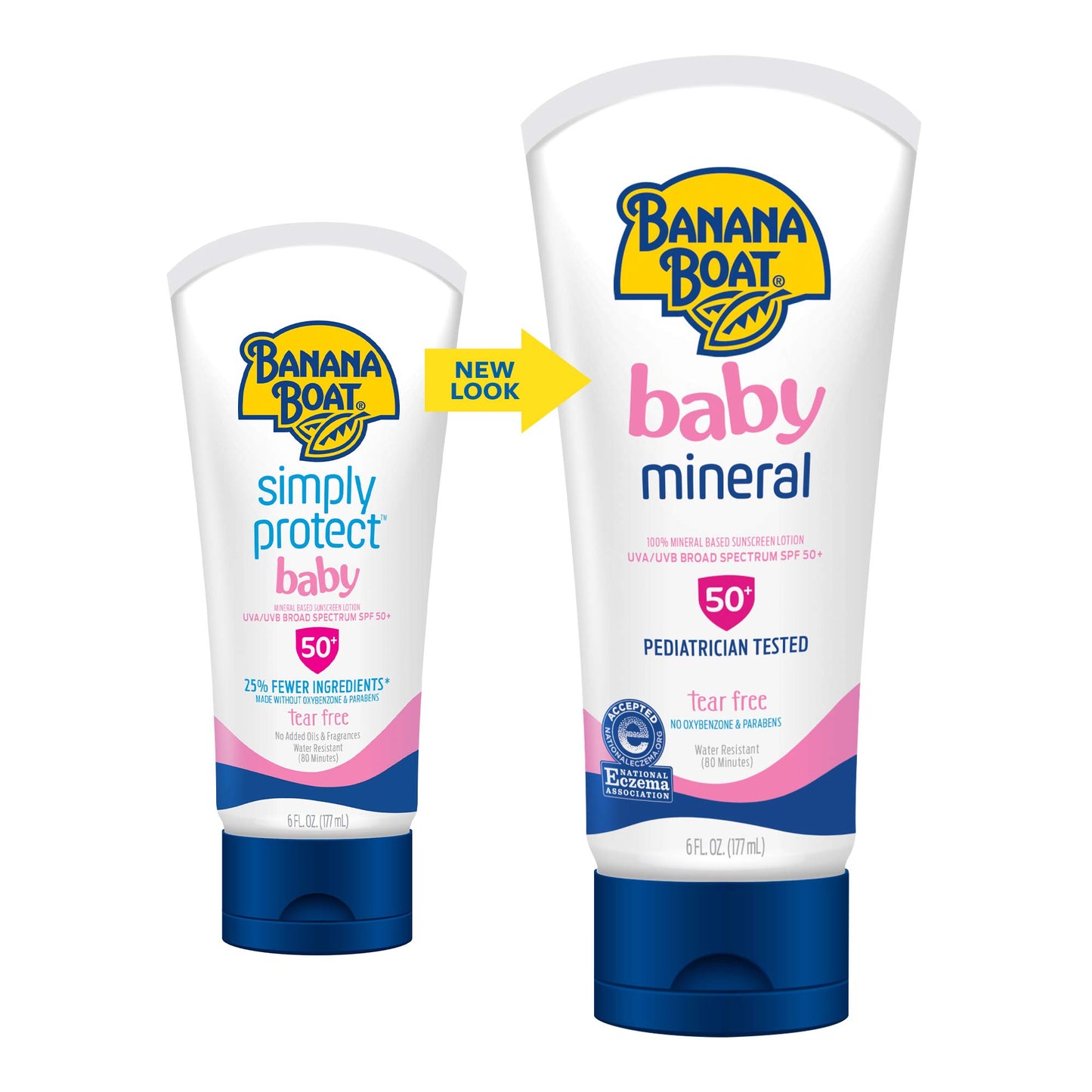 Banana Boat 100% Mineral Baby Sunscreen Lotion SPF 50 Twin Pack | SPF 50 Sunscreen for Babies, Baby Sunblock Lotion, Oxybenzone-Free, 6oz each