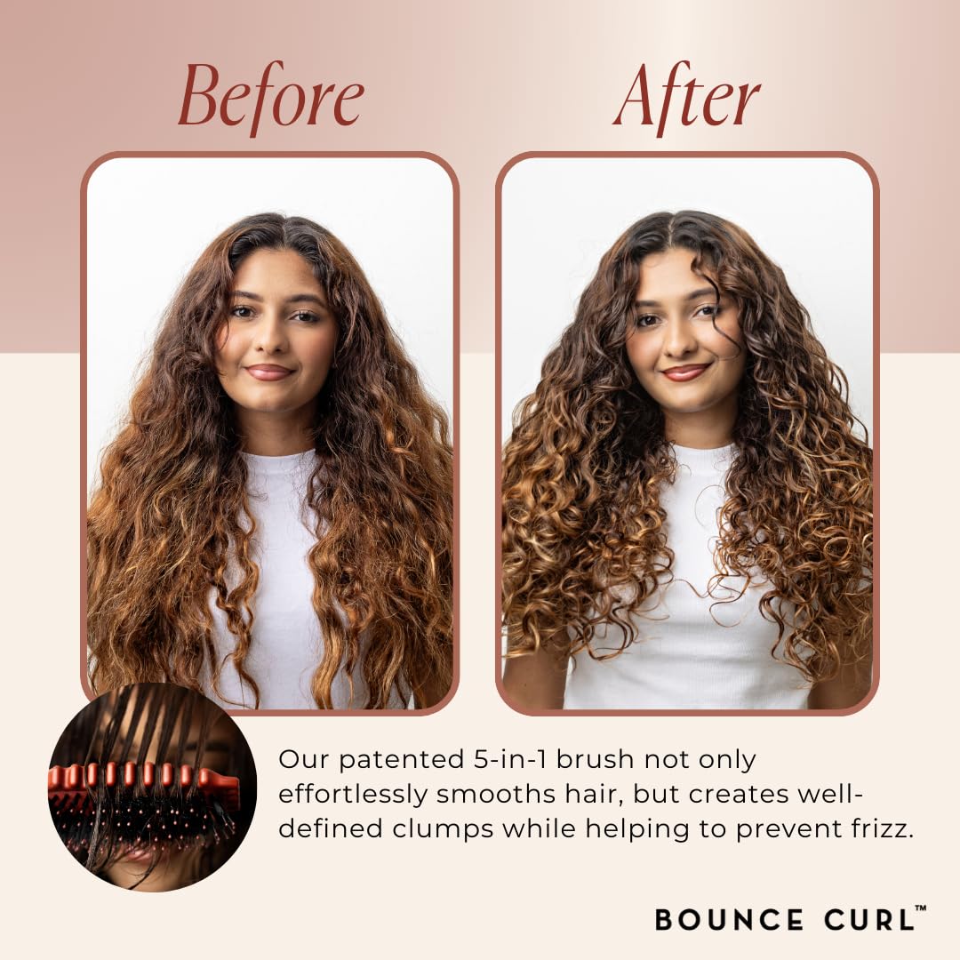 Bounce Curl Define EdgeLift Brush, 5-in-1 Tool for Effortlessly Defined Curls, Waves & Coils, Reduces Frizz - Pink