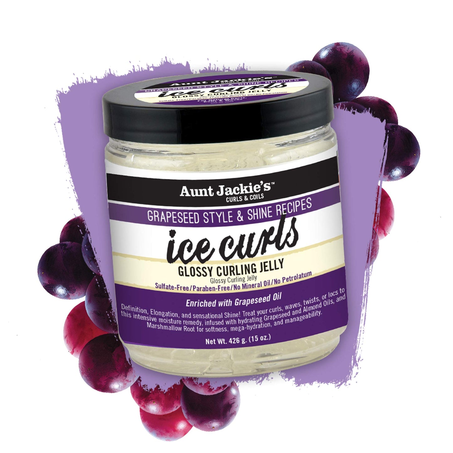 Aunt Jackie's Grapeseed Style and Shine Recipes Ice Curls Glossy Curling Jelly, Hydrates, Softens, Makes Waves, Curls and Coils Easier to Style, 15oz
