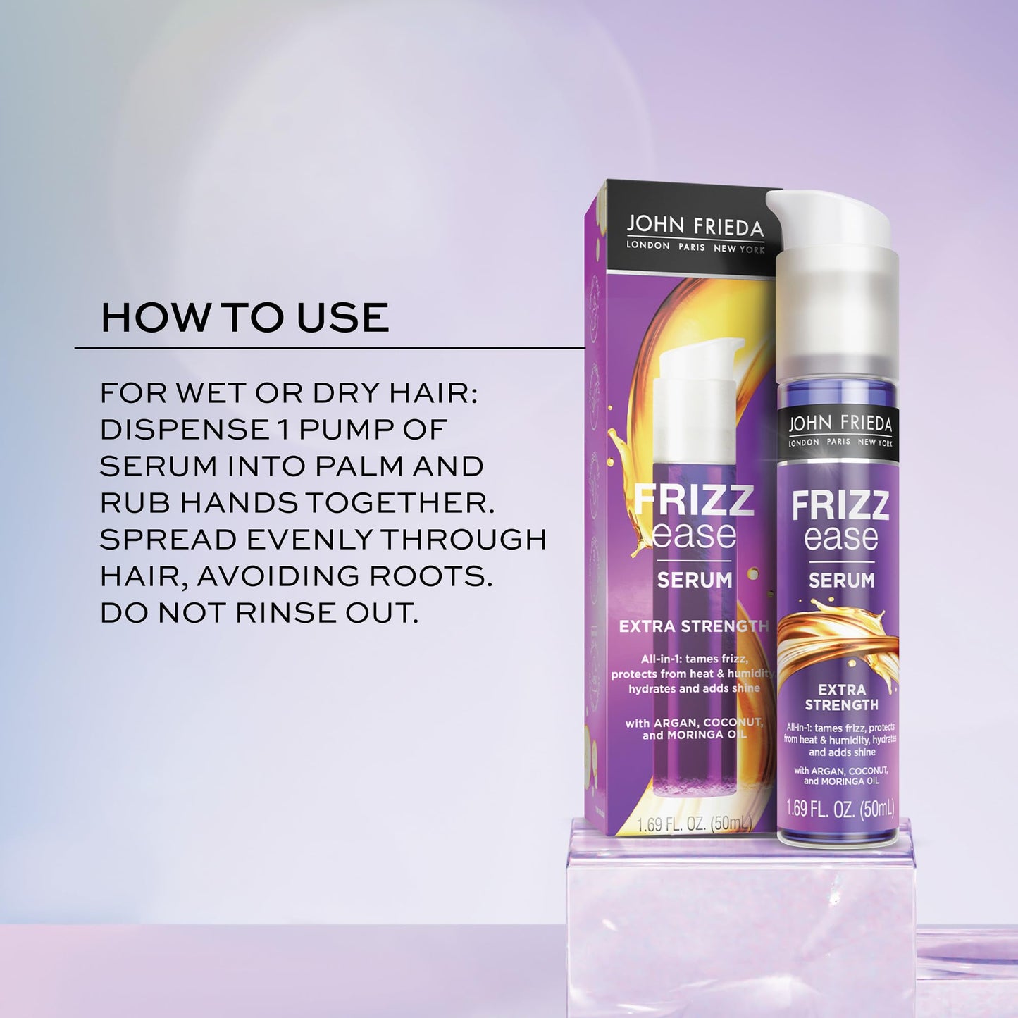 John Frieda Frizz Ease Extra Strength Hair Serum, Smooths & Hydrates Thick, Coarse Hair, Frizz-Free, with Argan, Coconut & Moringa Oil, 1.69 oz