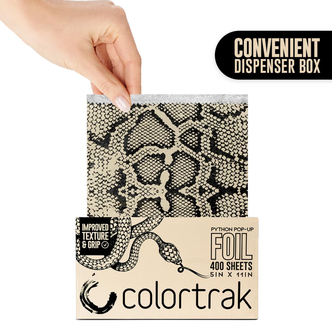 Colortrak Python Pop-Up Foil with Dispenser (400 Ct) – Pre-Cut 5"x11" Non-Slip Embossed Sheets for Hair Coloring, Highlighting & Salon Use