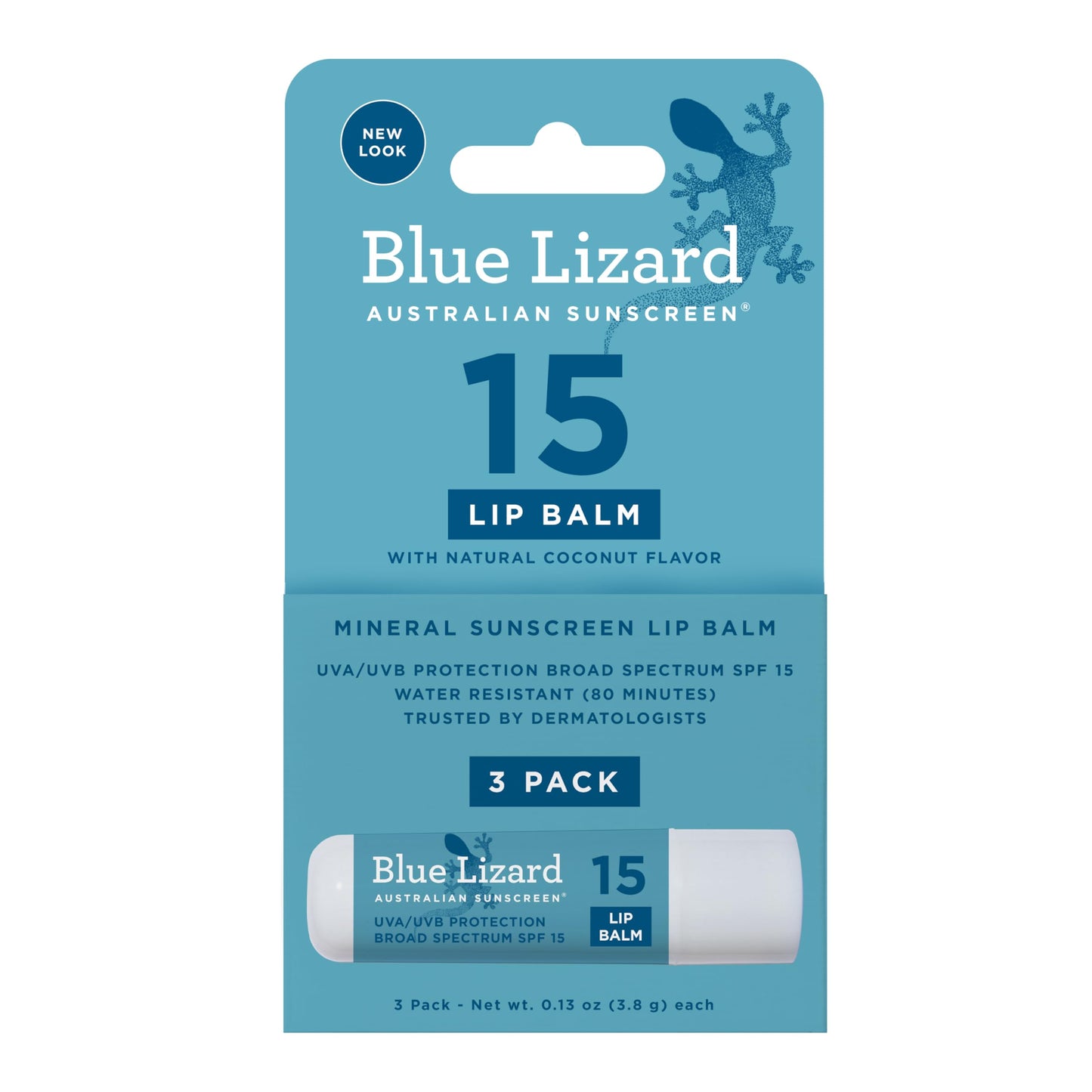 BLUE LIZARD Mineral SPF 15 Lip Balm 3-Pack – Broad Spectrum Protection, Natural Coconut Flavor, with Kakadu Plum & 8 Natural Oils, Vegan, 0.13 oz Each
