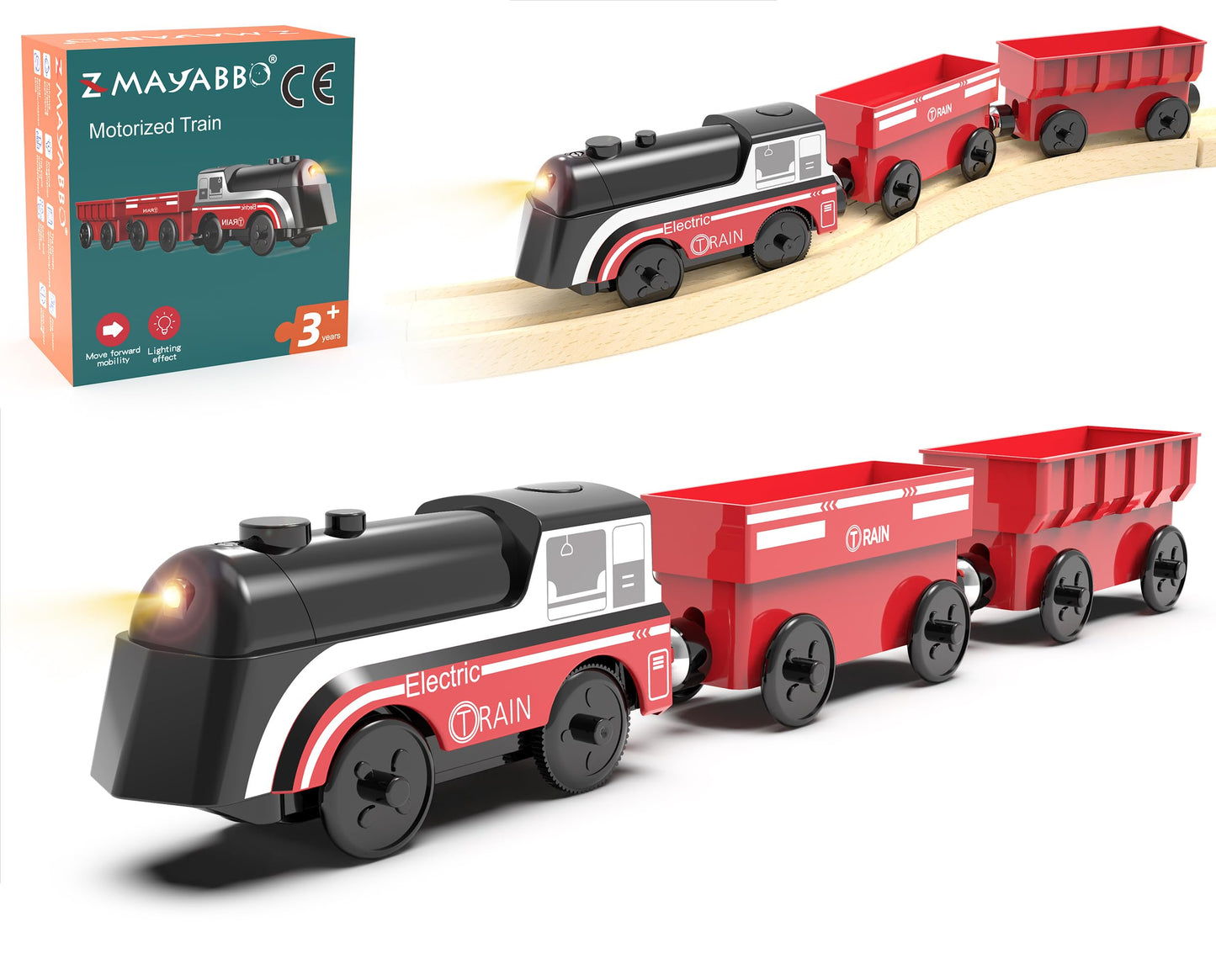 Battery Operated Train Set for Wooden Tracks – 3Pcs Motorized Electric Trains for Toddlers Ages 3+, Compatible with Thomas, Brio & More