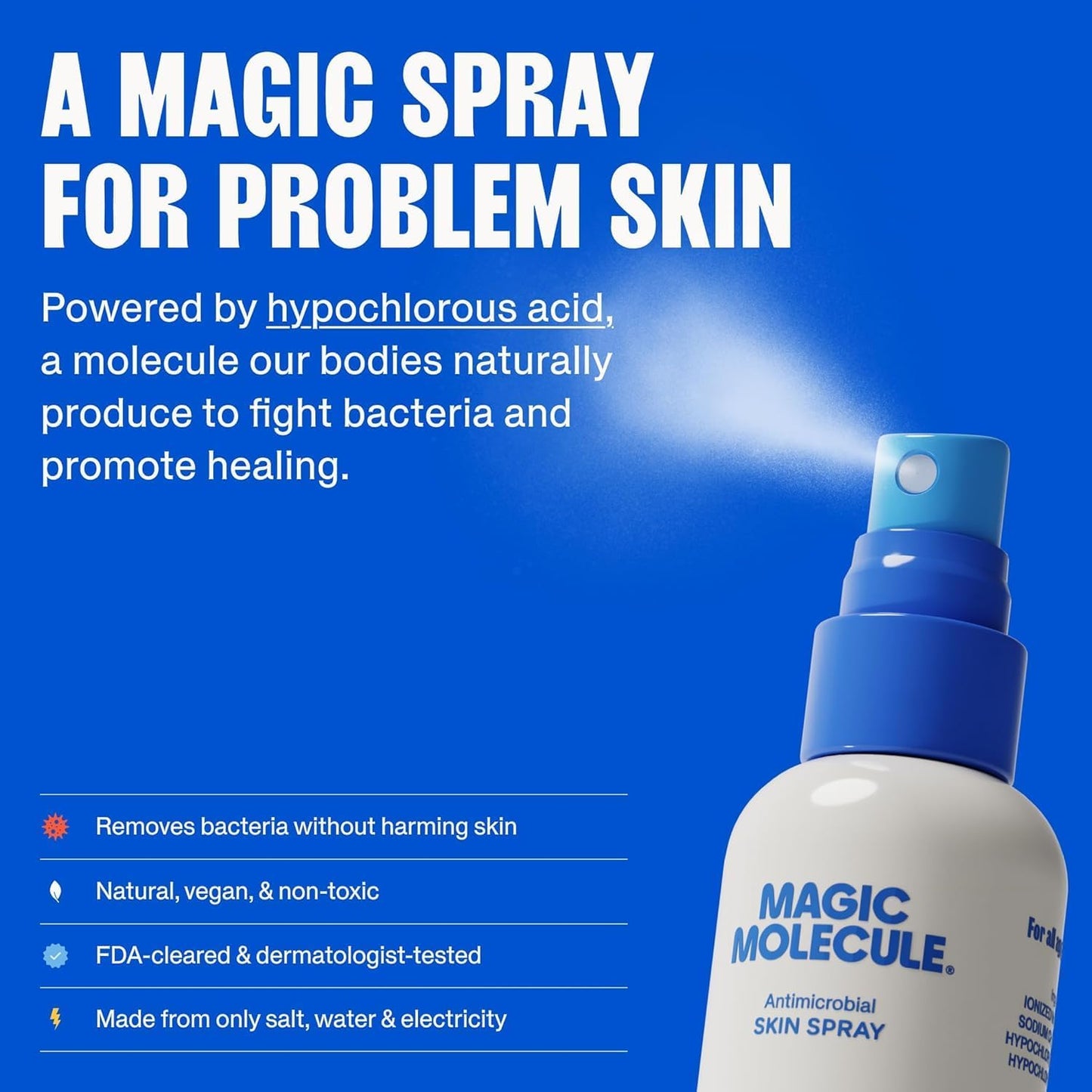 Magic Molecule Hypochlorous Acid Facial Mist – Soothes Redness & Irritation, Cleanses & Purifies – Home & Travel Bundle (8oz + 2x3.4oz)