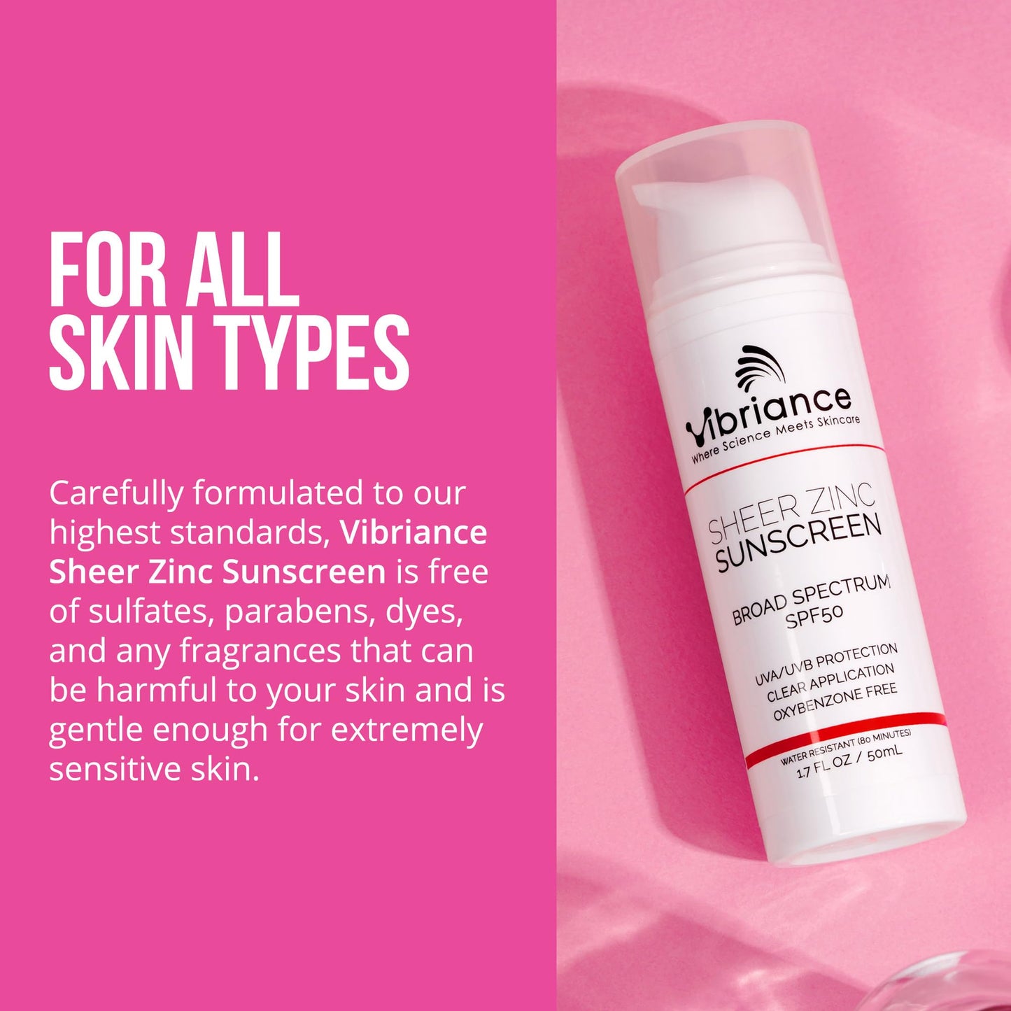 Vibriance Sheer Zinc Sunscreen - Tinted Sunscreen for Face SPF 50, Lightweight Facial Moisturizer with Niacinamide, Hyaluronic Acid - 1.7 fl oz