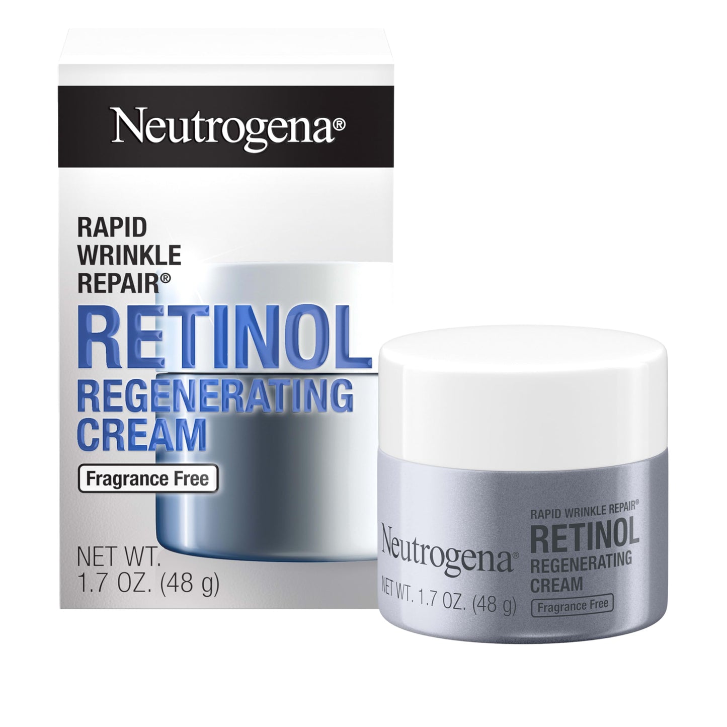 Neutrogena Rapid Wrinkle Repair Retinol Face & Neck Moisturizer with Hyaluronic Acid, Anti-Aging Cream, Fragrance-Free, 1.7 oz