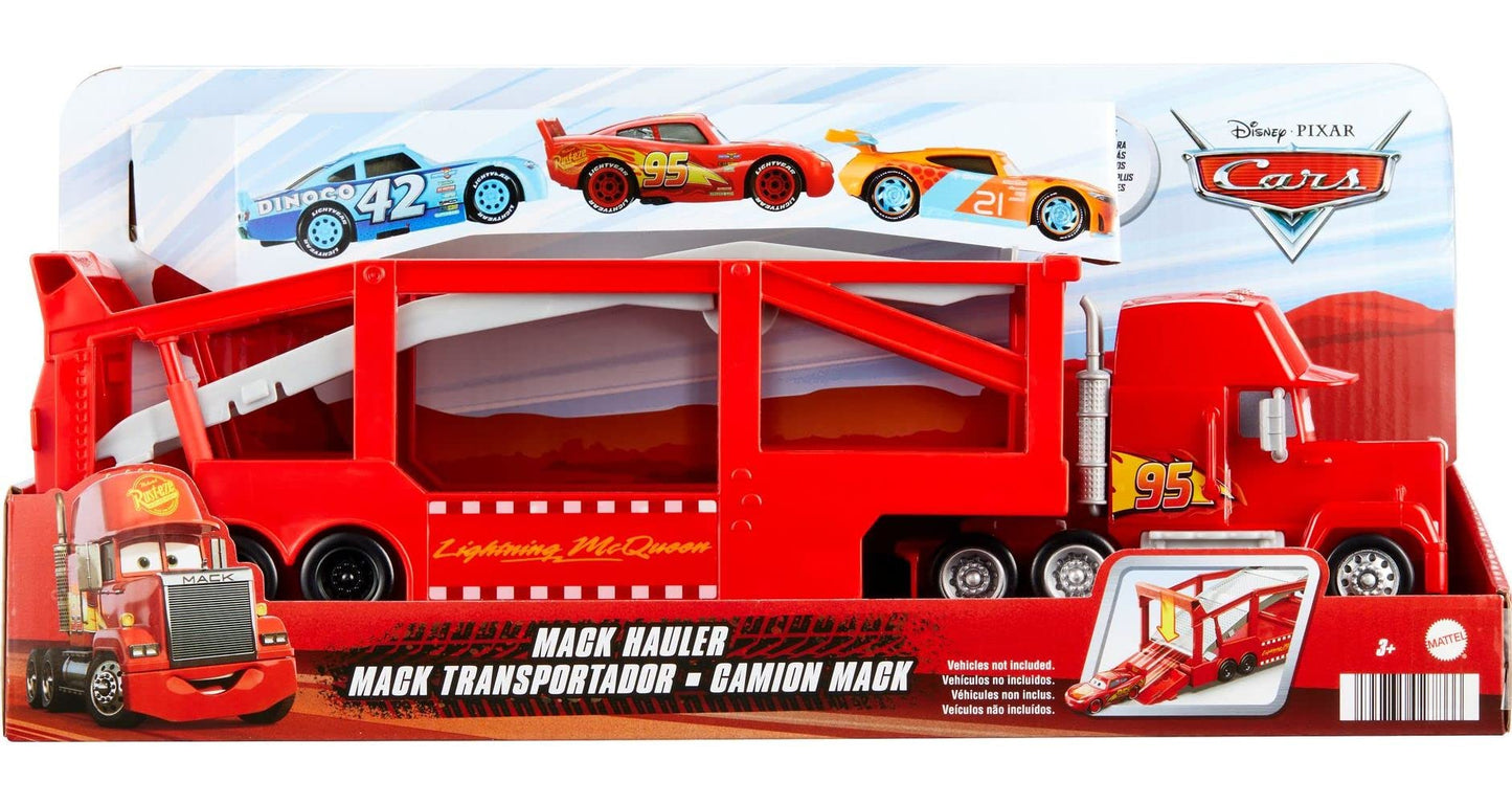 Mattel Disney and Pixar Cars Mack Hauler, 13-inch Toy Transporter Truck with Ramp & Carry Storage for 12 Vehicles, Gift for Kids Ages 4 Years Old & Up
