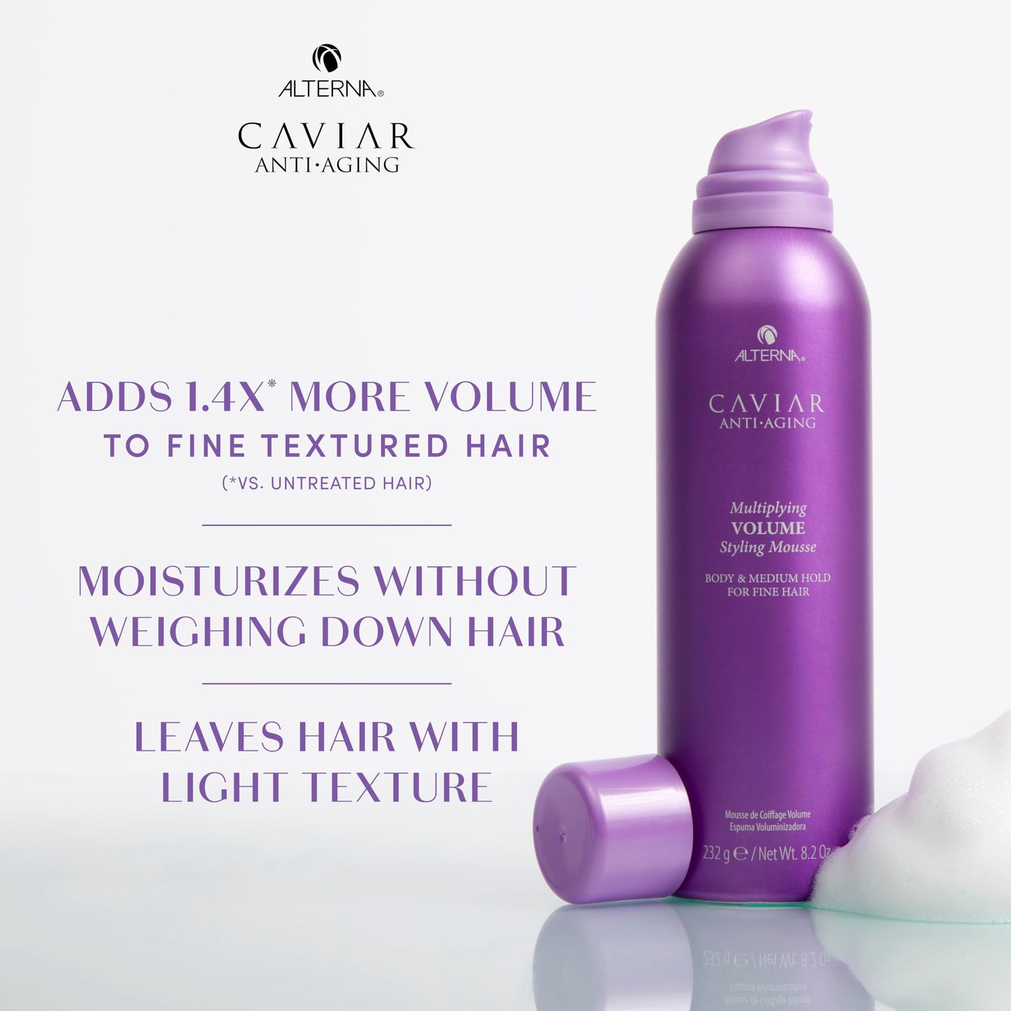 Alterna Haircare CAVIAR Anti-Aging Volume Styling Mousse 8.2 oz | For Fine, Thin Hair | Medium Hold | Adds Instant Volume & Thickness | Sulfate-Free