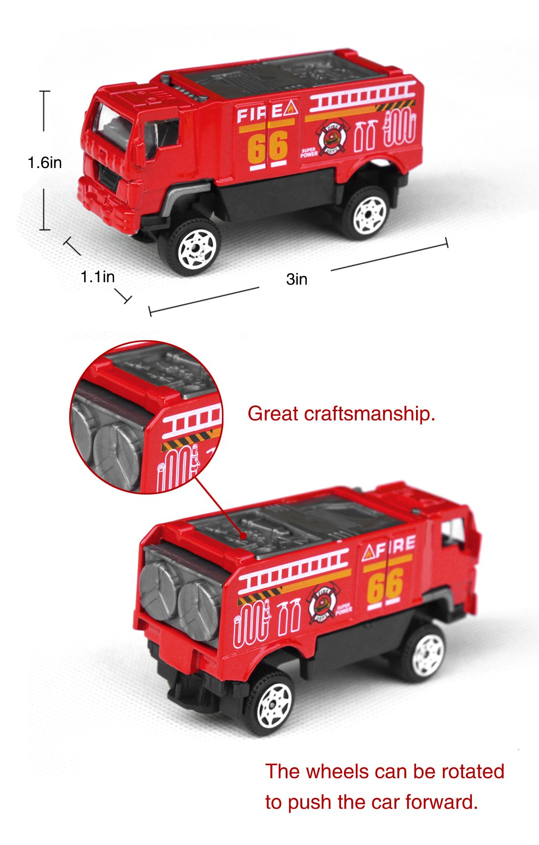 Tianmei 6-in-1 Fire Rescue Vehicle Set, 1:87 Alloy Diecast Cars & Helicopter, Fire Truck, Ambulance Toy Collection for Kids (6 Pieces)