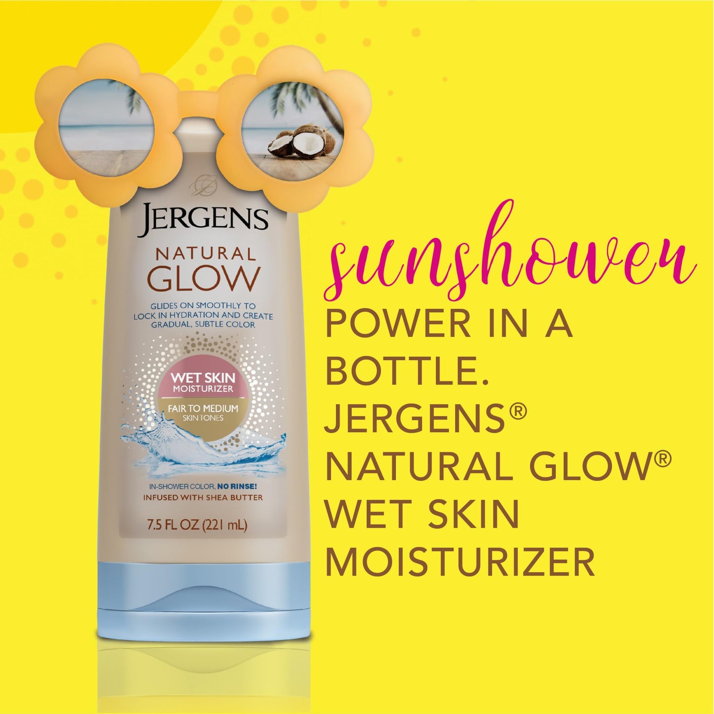 Jergens Natural Glow In-Shower Self Tanner Lotion for Medium to Deep Skin Tone - Gradual Sunless Tan, Hydrating Wet Skin Lotion, 7.5 oz