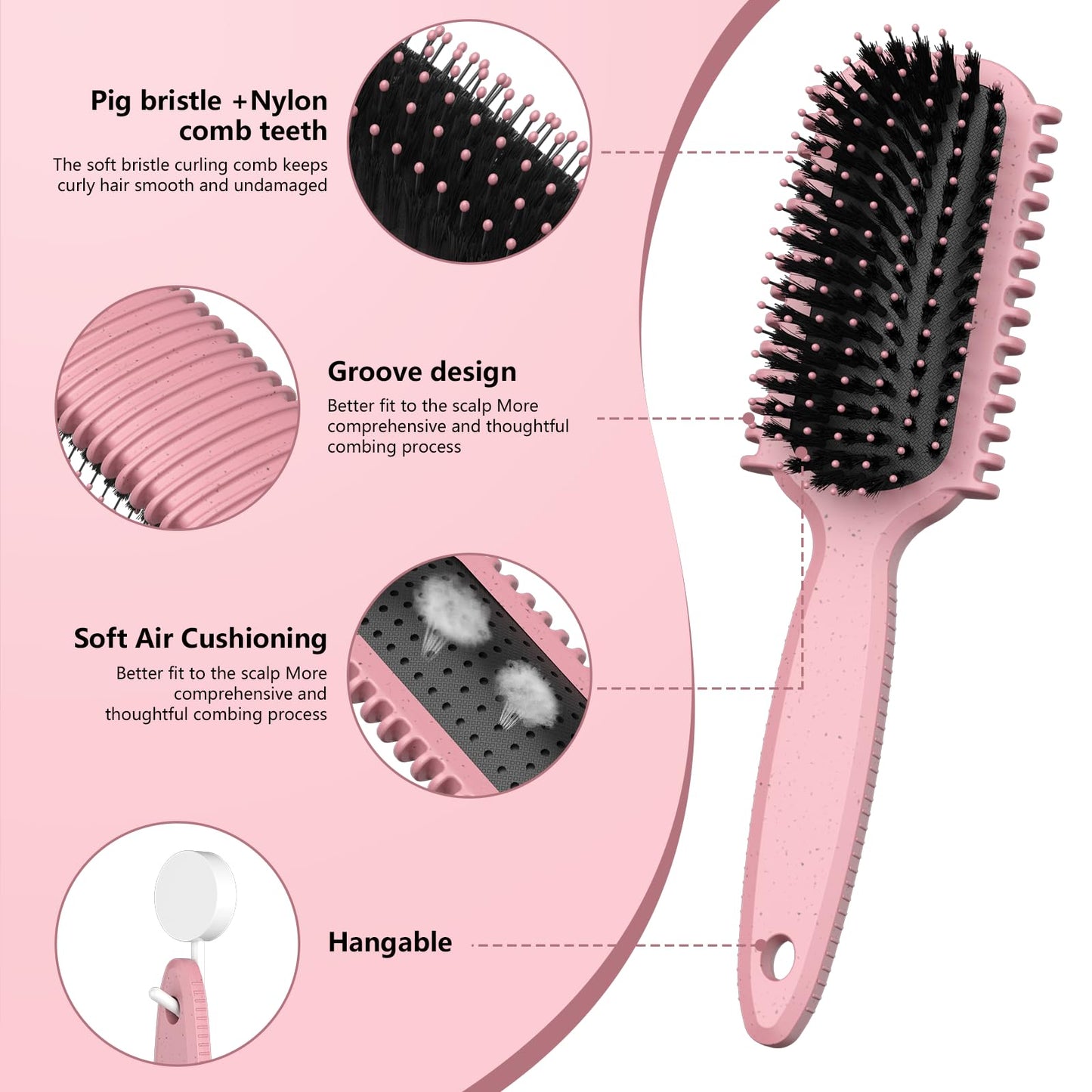 Curl Defining Brush, Curly Hair Brush, Slick Back Hair Brush, For Combing and Shaping Curls in All Hairstyles to Reduce Pulling (Pink)
