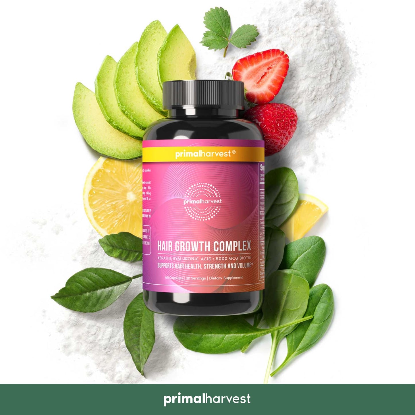 Primal Harvest Hair Growth Vitamins for Women & Men – 60 Capsules for Thicker, Fuller Hair – Biotin & Zinc Supplement for Healthy Hair Regrowth