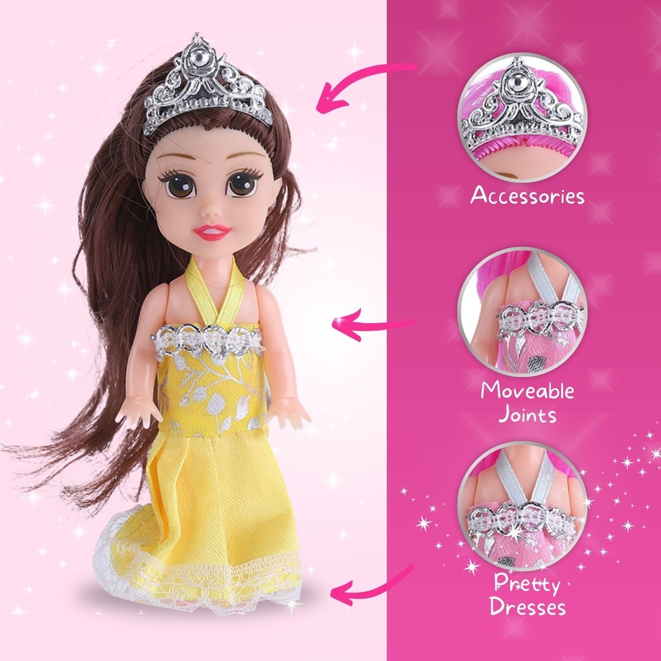 Liberty Imports Little Royal Princess Toddler Dolls with Dresses, Girls Imaginative Pretend Play Small Dolls Party Favors Collection (Princess)