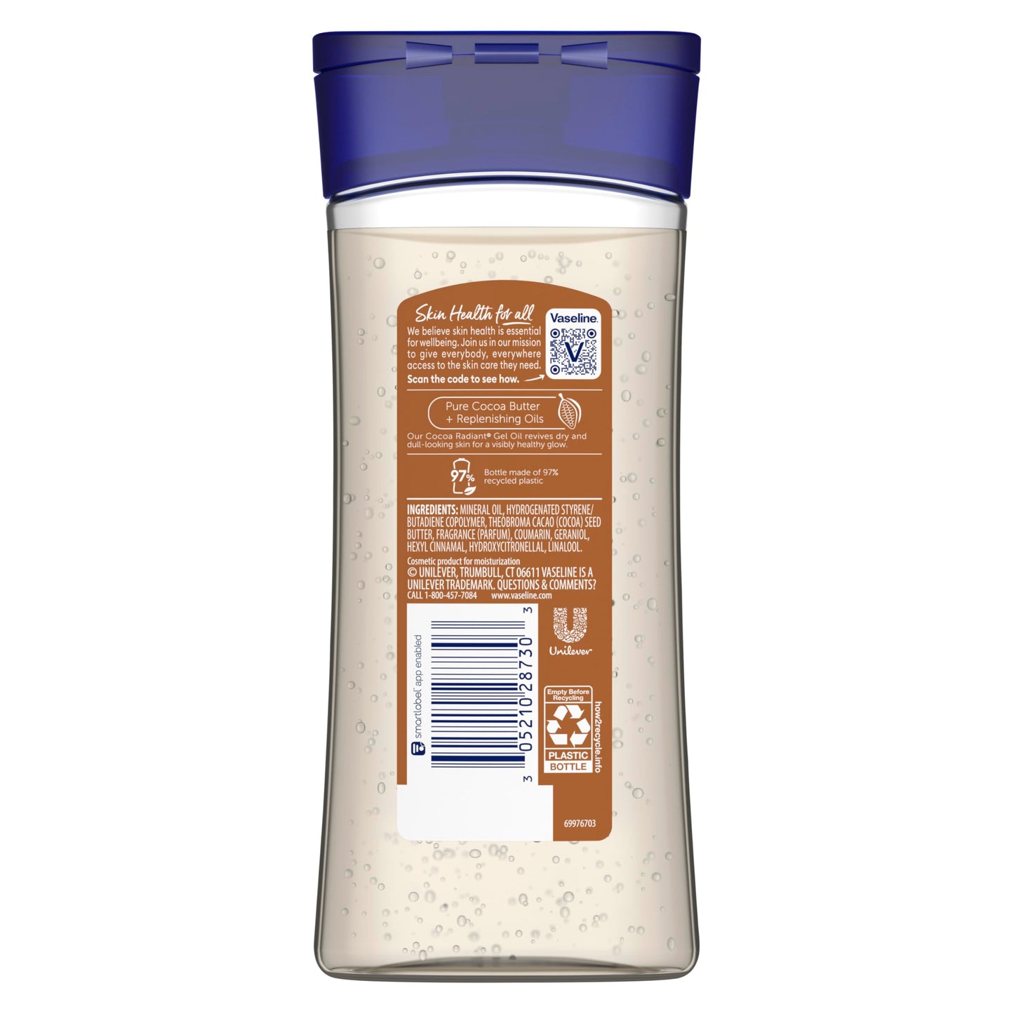 Vaseline Intensive Care Cocoa Radiant for Glowing Skin Body Gel Oil Made with Pure Cocoa Butter + Replenishing Oils 6.8 oz