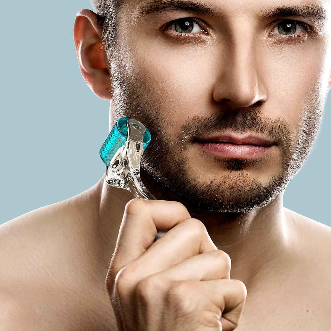 Derma Roller Microneedle, Titanium 192 Micro Needle Dermal Roller Face Beard Home Use (Crystal Blue)