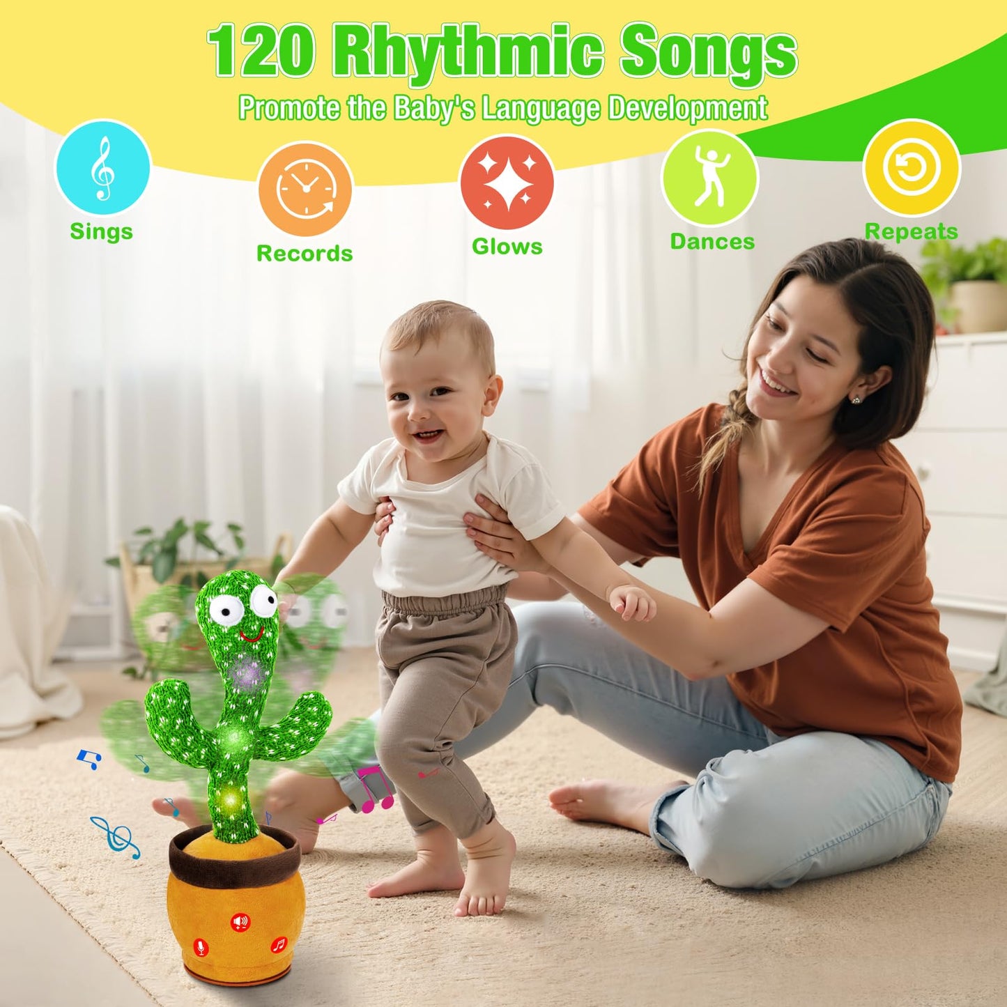 Ayeboovi Dancing Talking Cactus Toy, Mimicking & Recording, Volume Adjustable Baby & Toddler Toy with 120 Songs for Kids