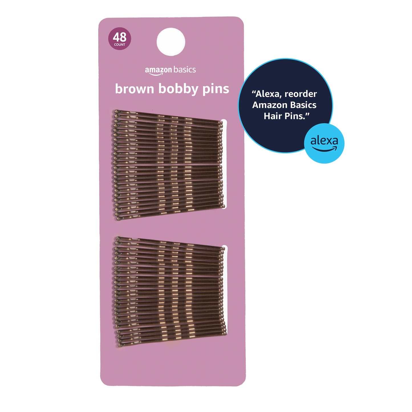 Amazon Basics Bobby Pins, Browth Hair Pins for all Hair types, 48 Count