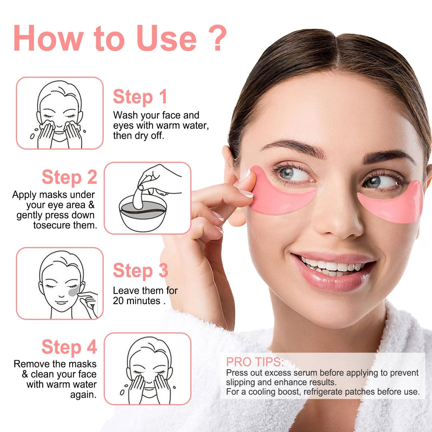 30 Pairs Rose Eye Masks - Under Eye Patches for Dark Circles, Puffiness, Wrinkles & Fine Lines, Skincare for Women & Men