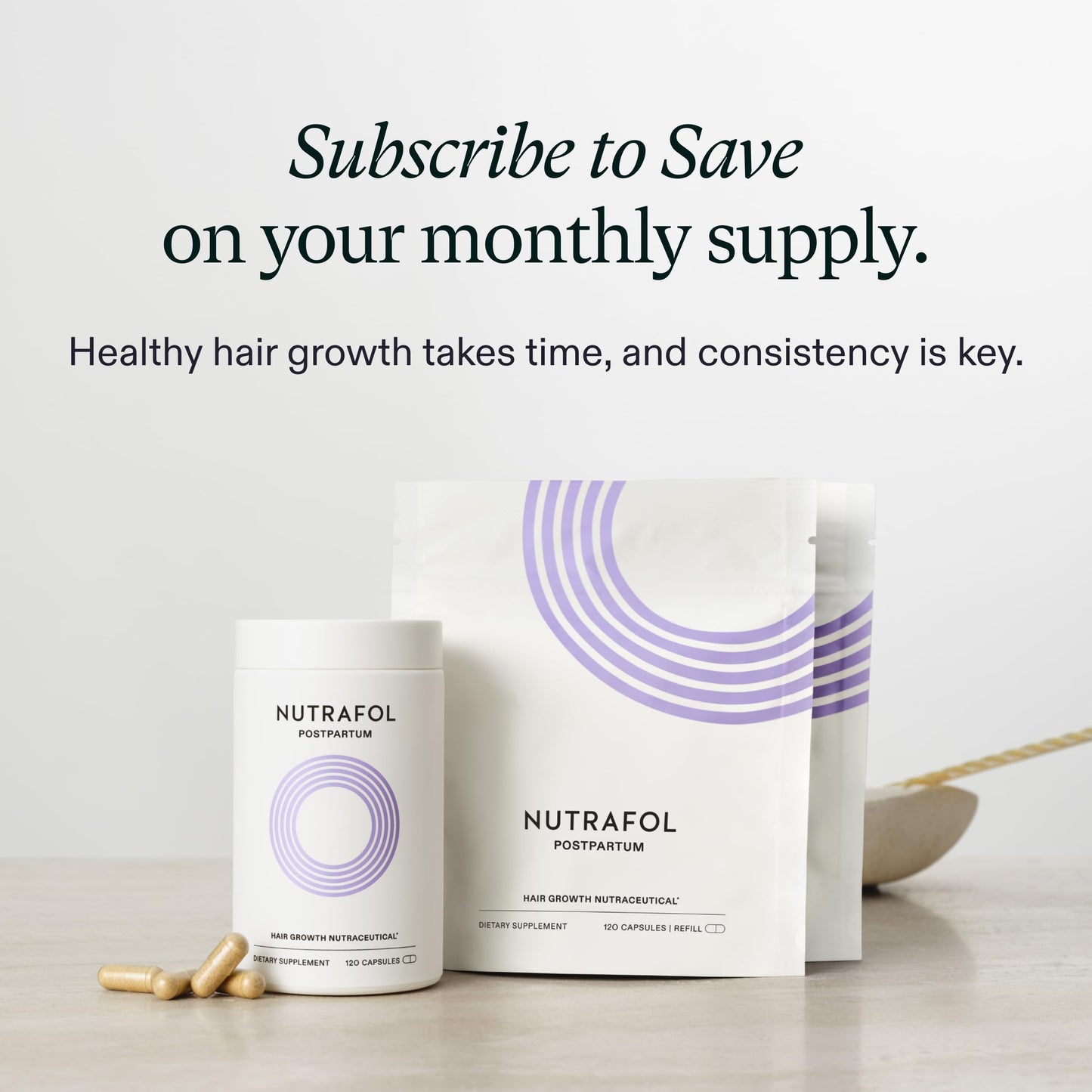 Nutrafol Postpartum Hair Growth Supplements, Clinically Tested for Visibly Thicker Hair and Less Shedding, Breastfeeding-friendly - 1 Month Supply