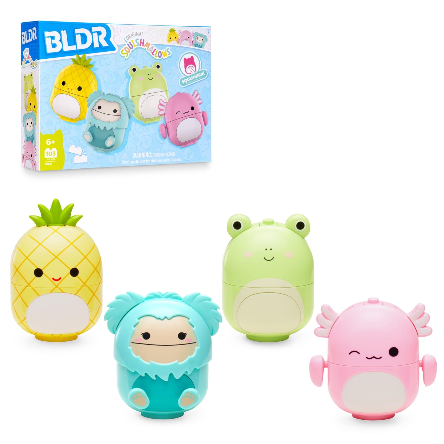 BLDR Squishmallows Buildable Figure Multipack – Maui Pineapple, Joelle Bigfoot, Wendy Frog & Archie Axolotl – Collectible Toy Set for Kids 8+