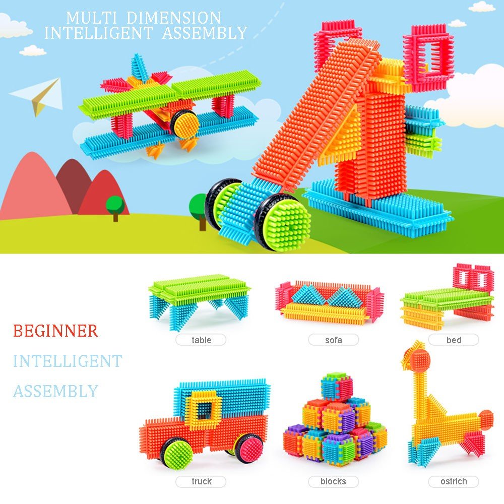 Teytoy 100 Pcs Bristle Shape Building Blocks Toy Set for toddlers Kids