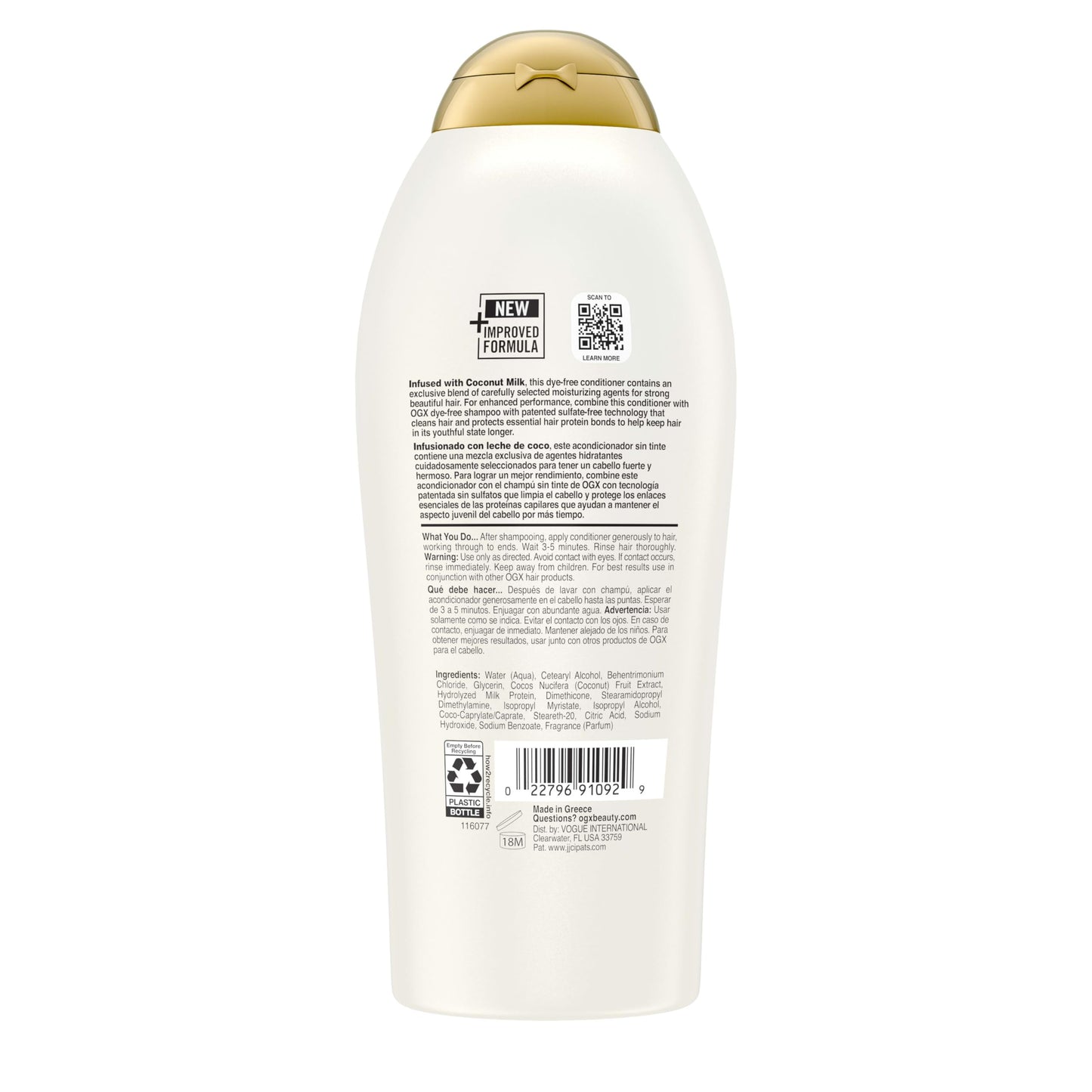 OGX Nourishing + Coconut Milk Conditioner 25.4 fl oz | Hydrating & Restoring Formula for Soft, Smooth Hair | Paraben & Sulfate Free