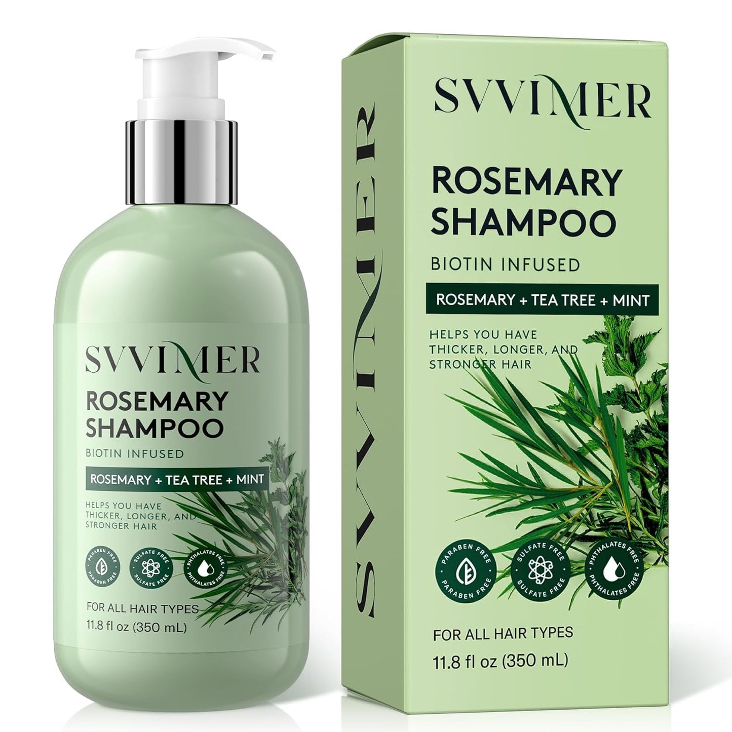 Svvimer Rosemary Hair Growth Shampoo with Biotin, Tea Tree Oil & Mint – Thickening Shampoo for Hair Loss & Thinning Hair – Men & Women, 11.8 Fl Oz