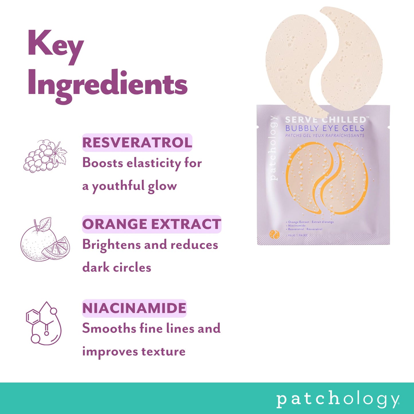 Patchology Serve Chilled Bubbly Eye Gels with Niacinamide & Vitamin C, Hydrating Under Eye Gel Pads, 5 Pairs
