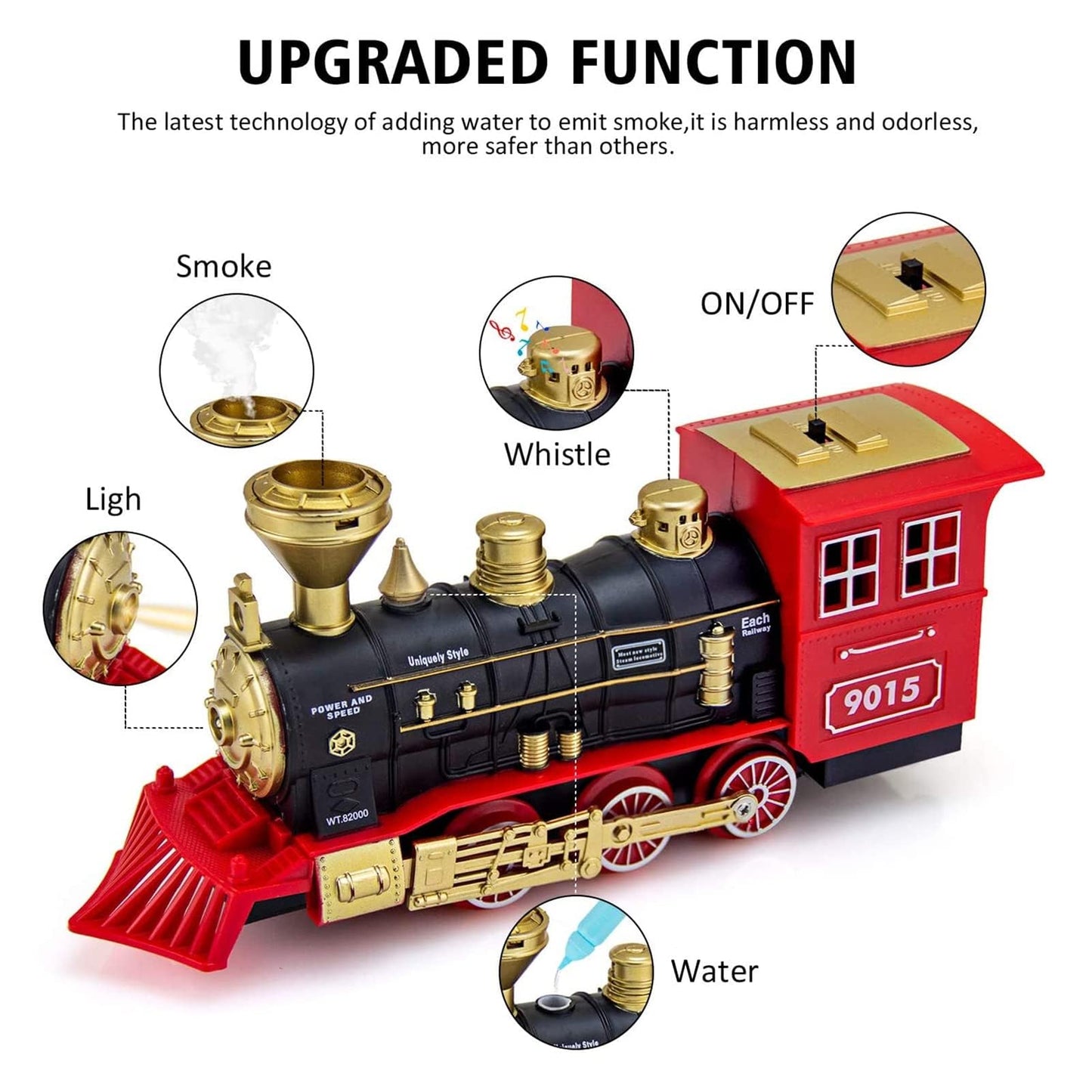 Hot Bee Train Toys Train Steam Locomotive Engine Toy, Smoke, Lights & Sounds, for 3 4 5 6 7+ Year Old Kids